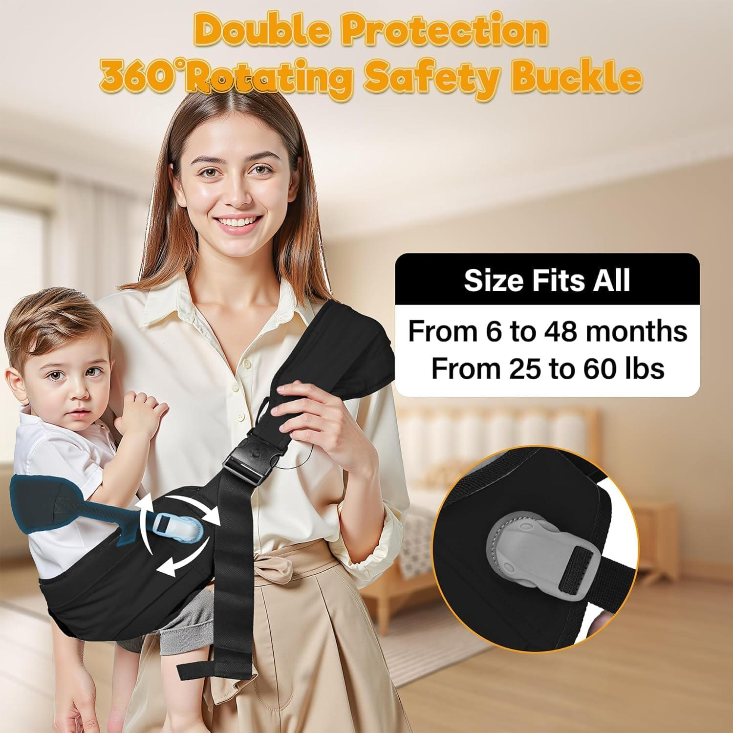 Baby Carrier Newborn to Toddler,Adjustable Baby Sling Carrier,Comfortable and Lightweight Toddler Carrier for 25-60 Lbs,Ideal for Shopping Travelling image number 5