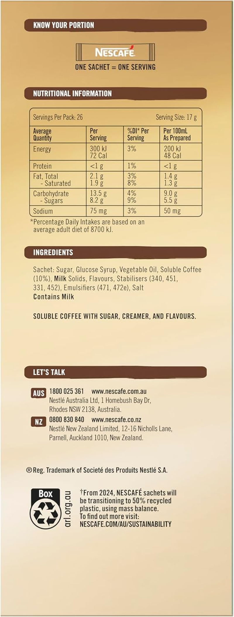 NESCAF&Eacute; Caramel Latte Instant Coffee Mixes Sachets 78 Pack (3 X 26 Pack) image number 2