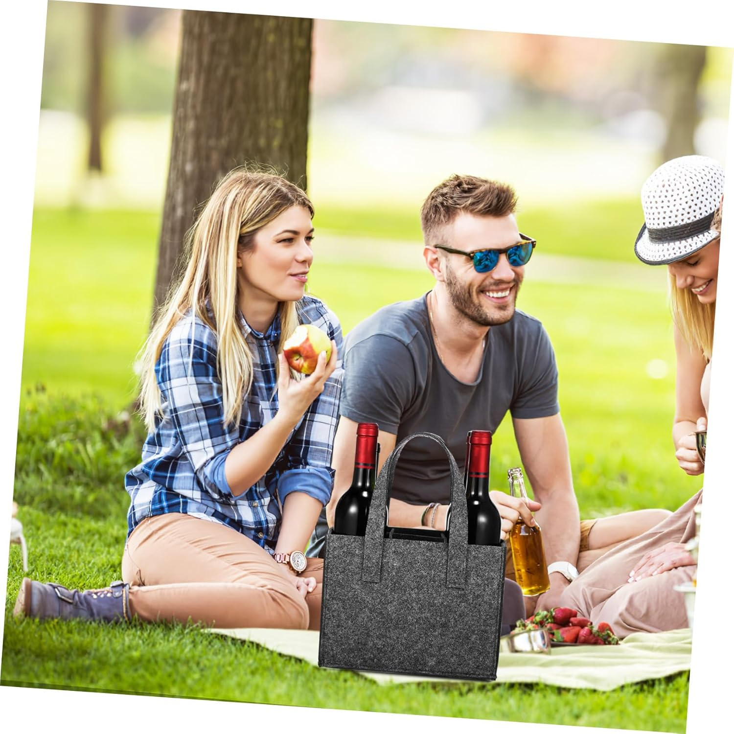 BEBEMOKO Felt Wine Carrier Bag 6-Bottle Tote Wine Handbag Thick Felt Bottle Carrier for Travel Camping Picnic 4Pcs Medium Grey image number 4
