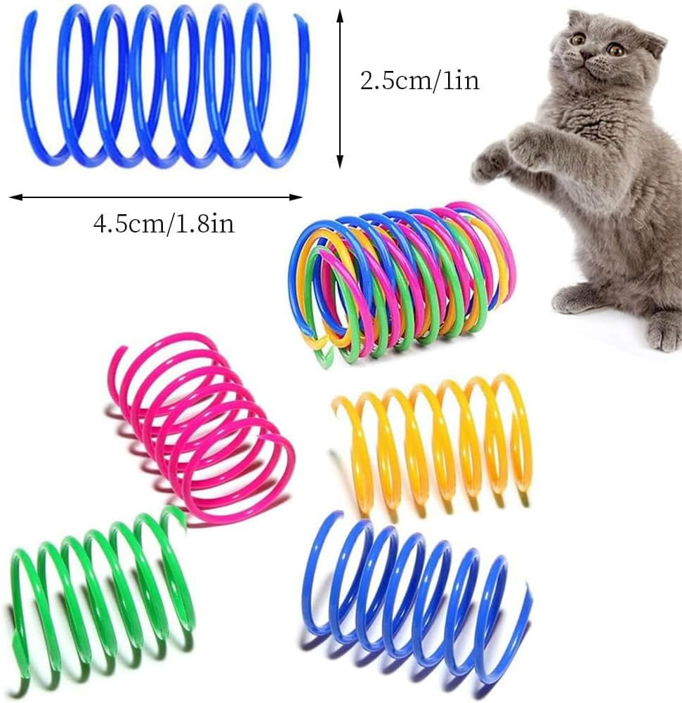 Plastic Spiral Springs, Colourful Spiral Springs, Pack of 4 Interactive Spiral Cat Toy, Cat Toy Spring, Cat Toy, Colourful Spiral, Colourful Spiral Cat with 3 Pompoms for Cats image number 5