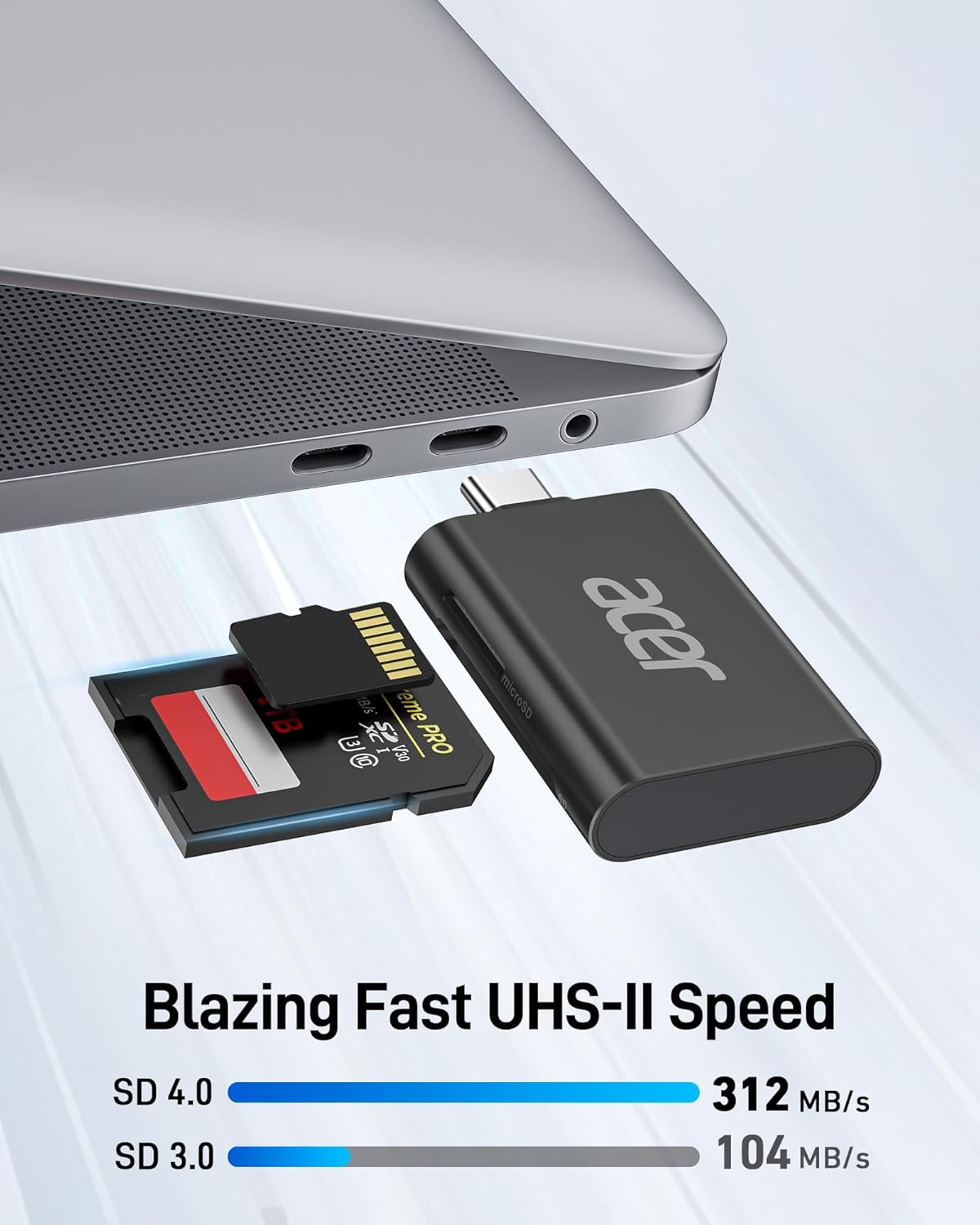 Acer USB C SD Card Reader, USB 4.0 Type-C Micro SD Card Adapter Dual Slot OTG Memory Card Reader for Microsd SDHC SDXC, Compatible with Laptop, PC, Iphone 16/15, Macbook Pro/Air, Ipad Pro, Android image number 1