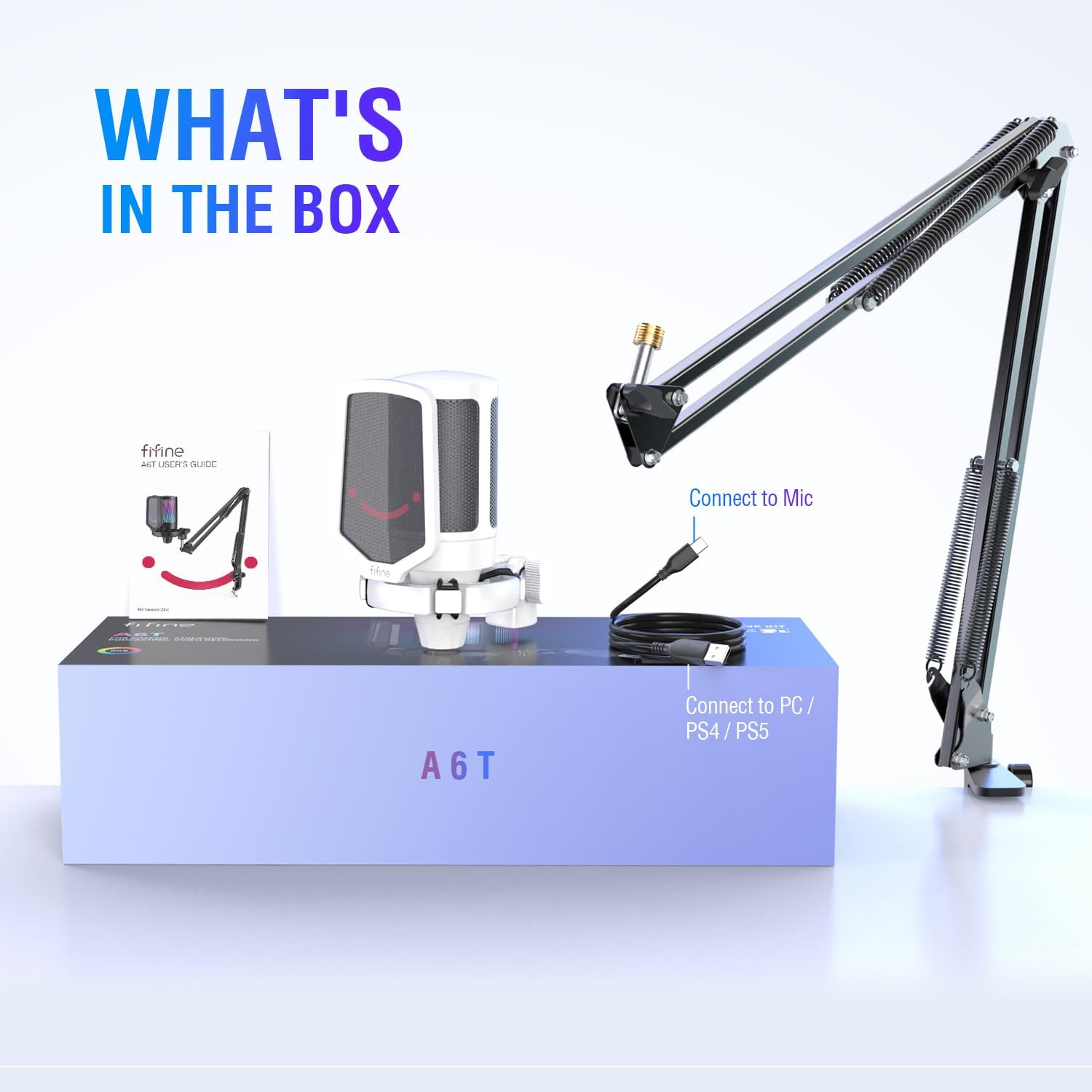 FIFINE Streaming Gaming USB Microphone Kit, PC Condenser RGB Mic on PS4/PS5, Plug and Play for Music Recording, Online Game, Discord, Twitch, with Pop Filter, Shock Mount-A6T White image number 2