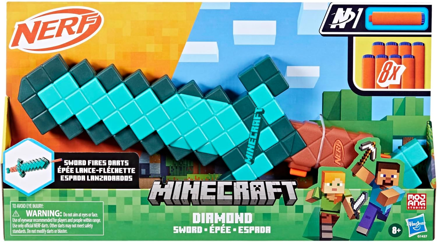 Nerf Minecraft Sword Dart Blaster, Pull Back Priming, Foam Edge, 8 Nerf N1 Darts, Ages 8+ image number 2