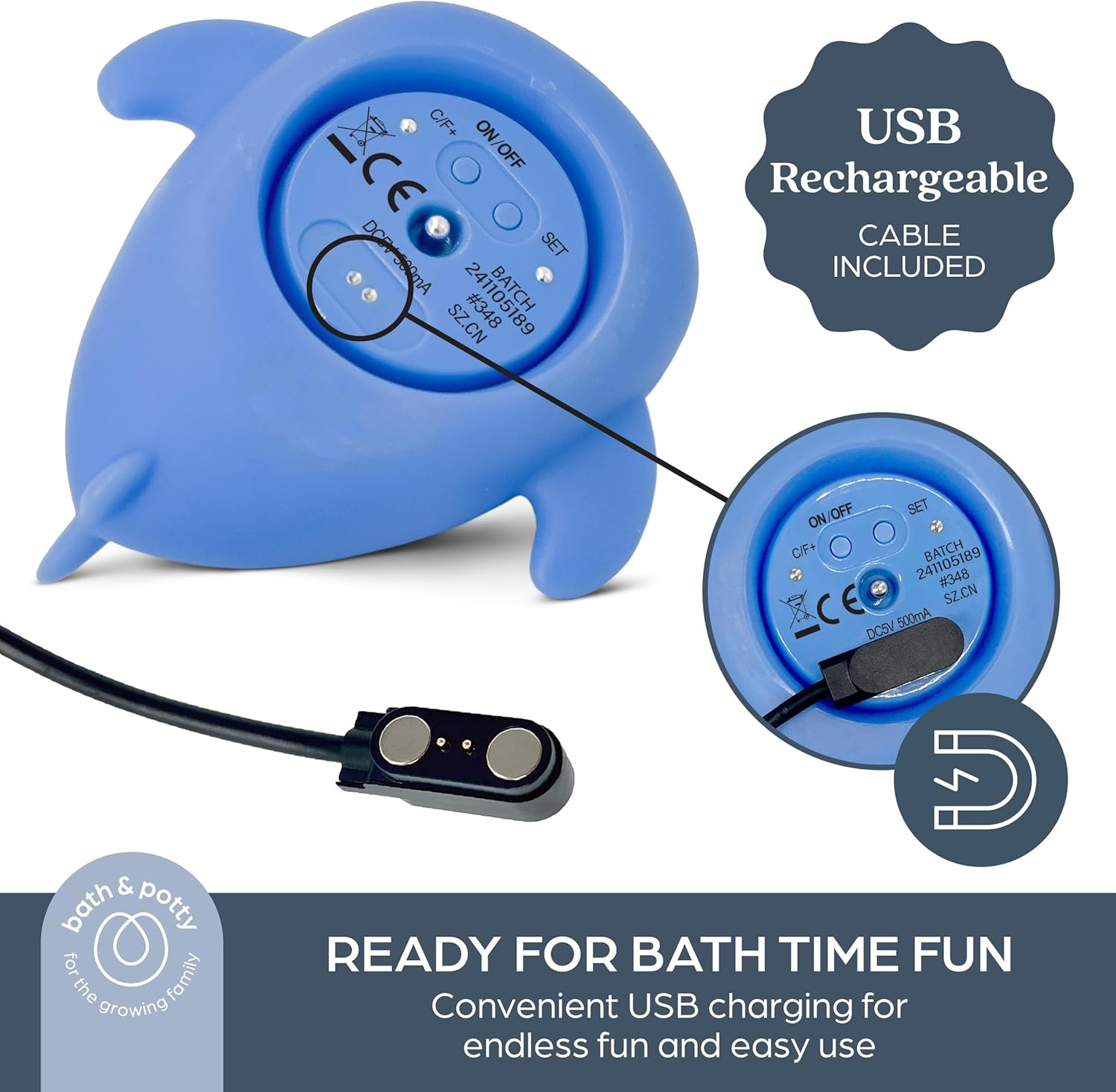 Dreambaby Whale Shark USB Rechargeable Baby Bath Thermometer - Instant Read, Digital Room & Baby Bathtub Thermometer - Fun Floating Bath Toy & Water Thermometer for Newborns image number 3
