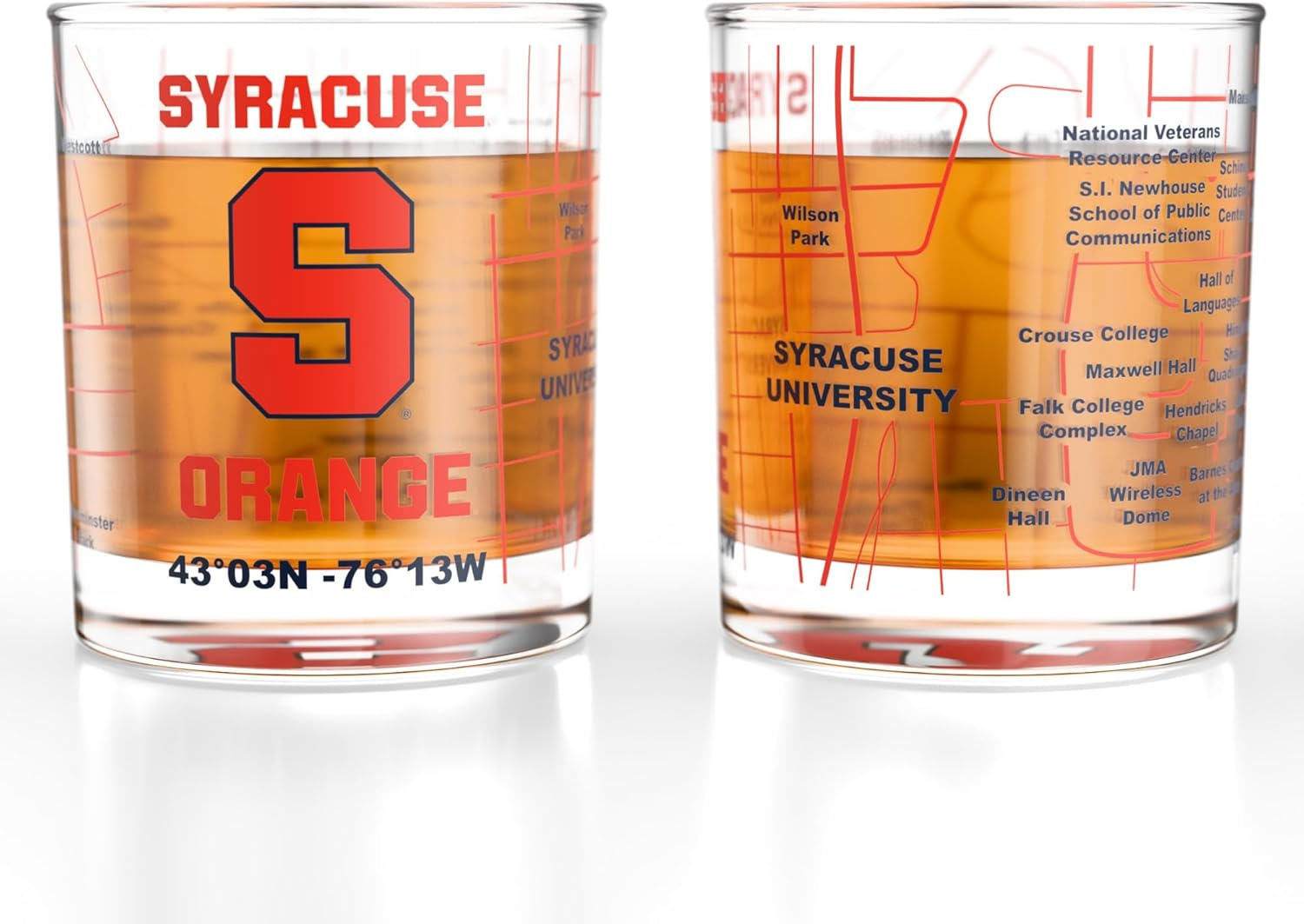 Greenline Goods &ndash; University of Syracuse Orange College Whiskey Glasses (Set of 2), 10 Oz &ndash; Full-Color Logo + Campus Map image number 2