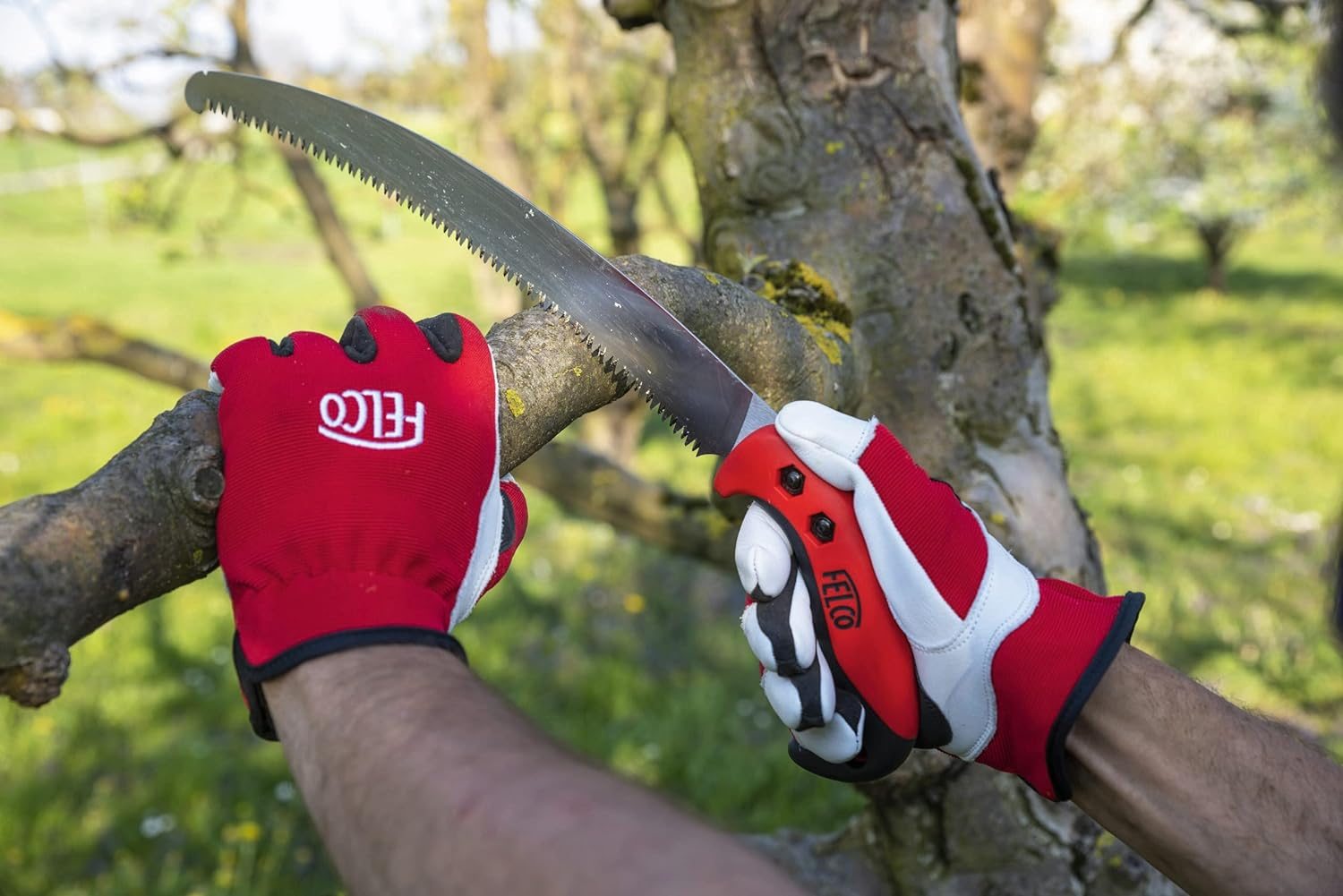 Felco Cow Leather Workwear Gloves, Red/White, Medium