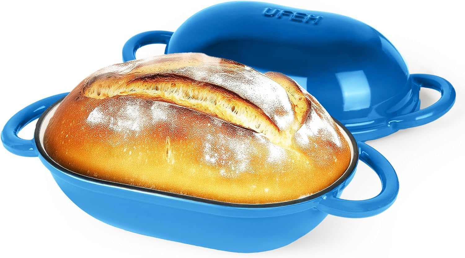 Dutch Oven for Bread Baking &ndash; Premium Cast Iron Pot with Lid &ndash; Perfect for Sourdough, Artisan Loaves & No-Knead Bread &ndash; 2 QT / 1.9L (Enameled, Round, Oven & Stovetop Safe), Red (Blue)