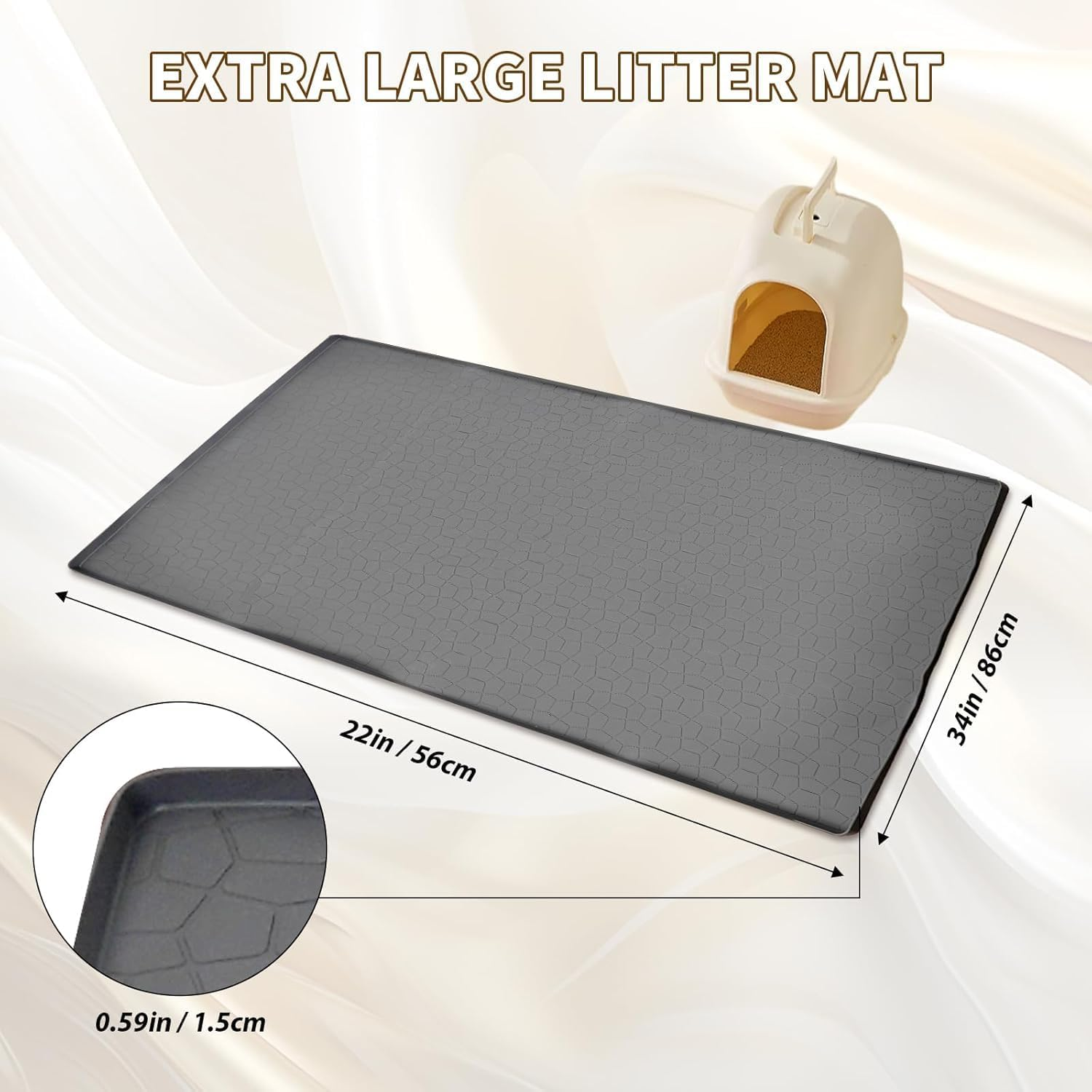 34X22Inches Cat Litter Mat, Heavy-Duty Waterproof Litter Trapping Mat, Non-Slip Scatter Control Trapping Mat for Litter Box, Easy to Clean (Gray) ﻿ image number 1