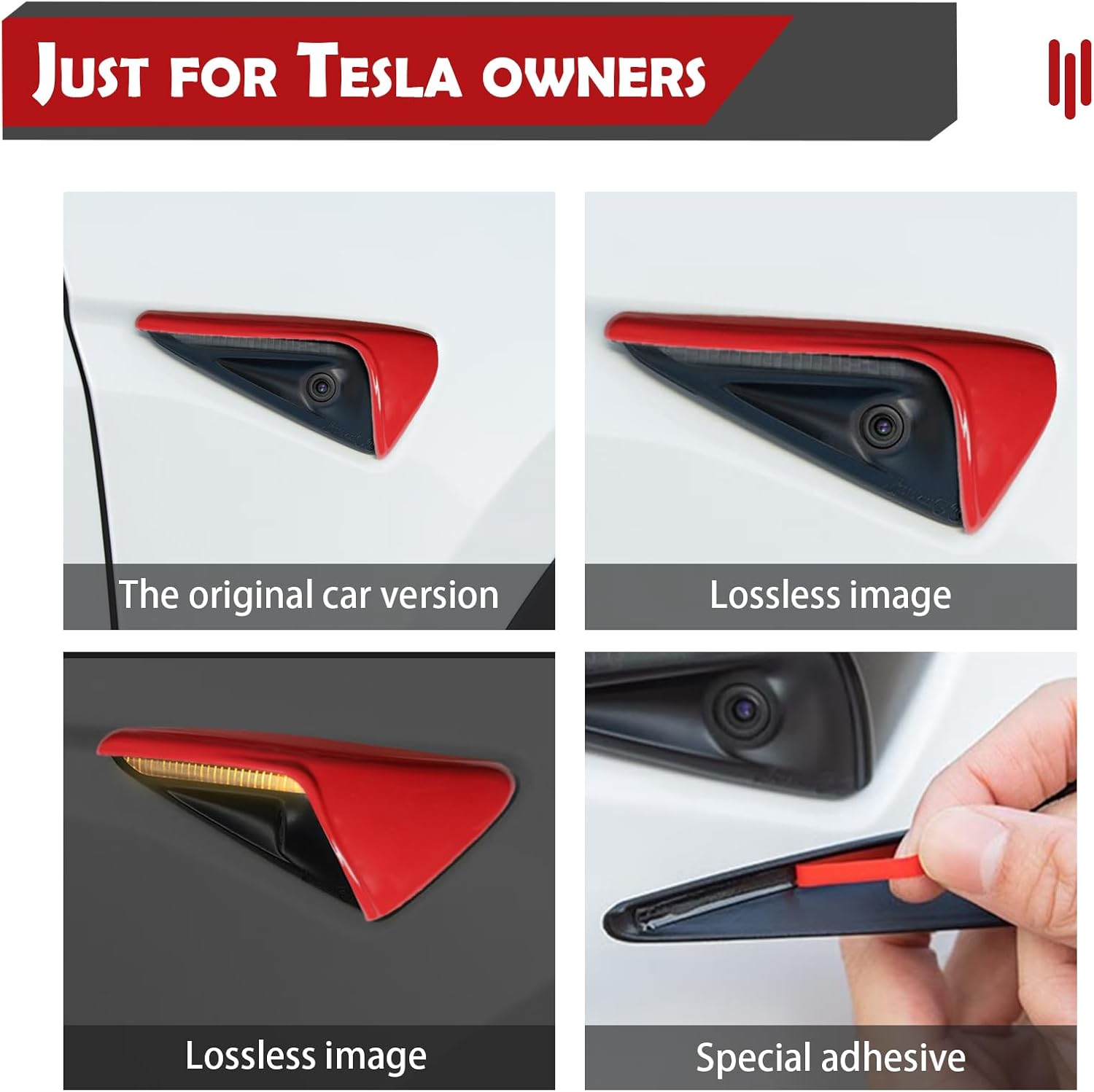 2 PCS Car Side Camera Protective Cover, Turn Signal Side Camera Indicator Light Decorative Sticker, Compatible with Tesla Model3/Y Protector Accessories (Red) image number 4