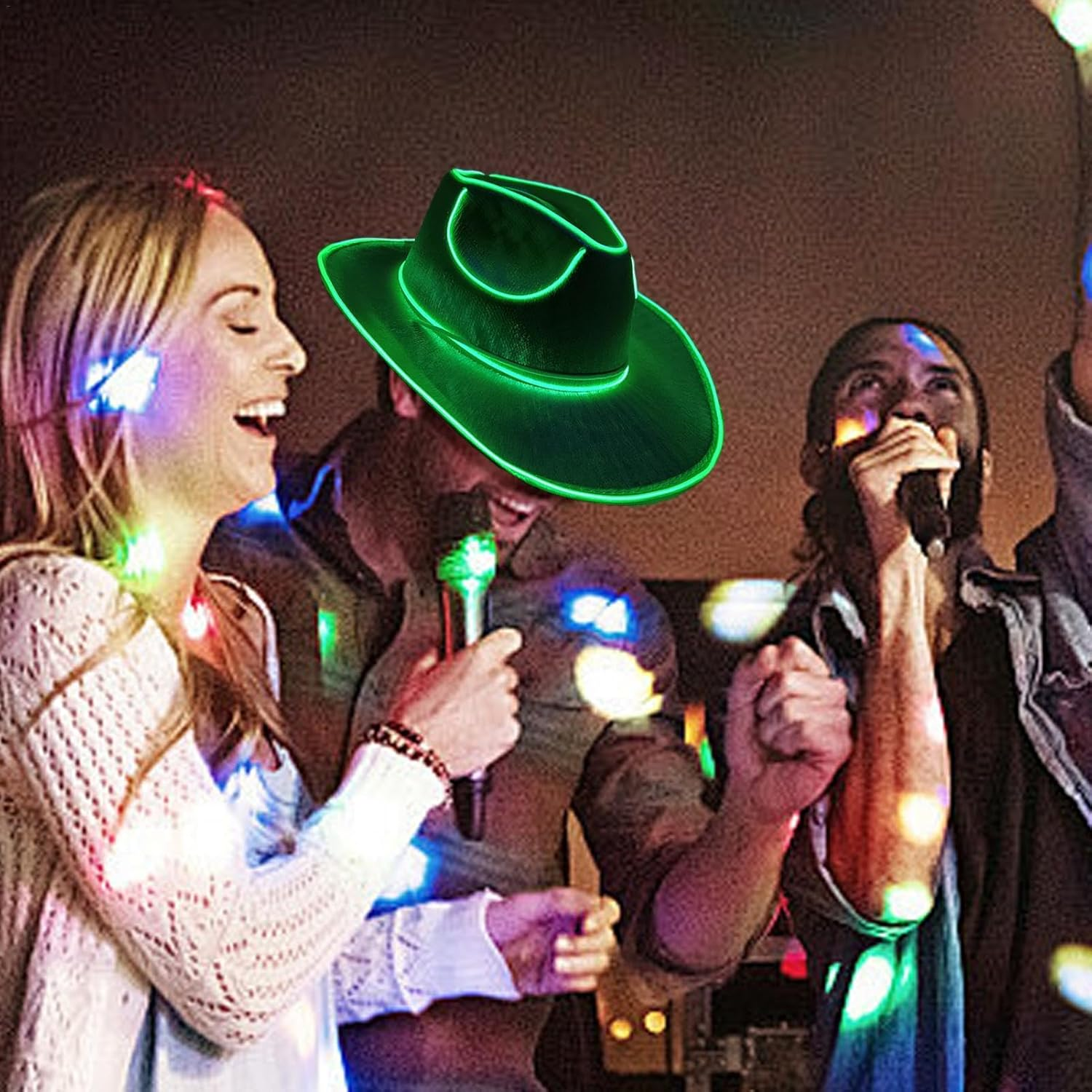 Cowboy Hat - Party Headwear Cowboy Hat,Led Hat, Party Cowboy Hats Battery Operated, Dress up Hat, Disco Western Costume Accessories - Blue image number 7