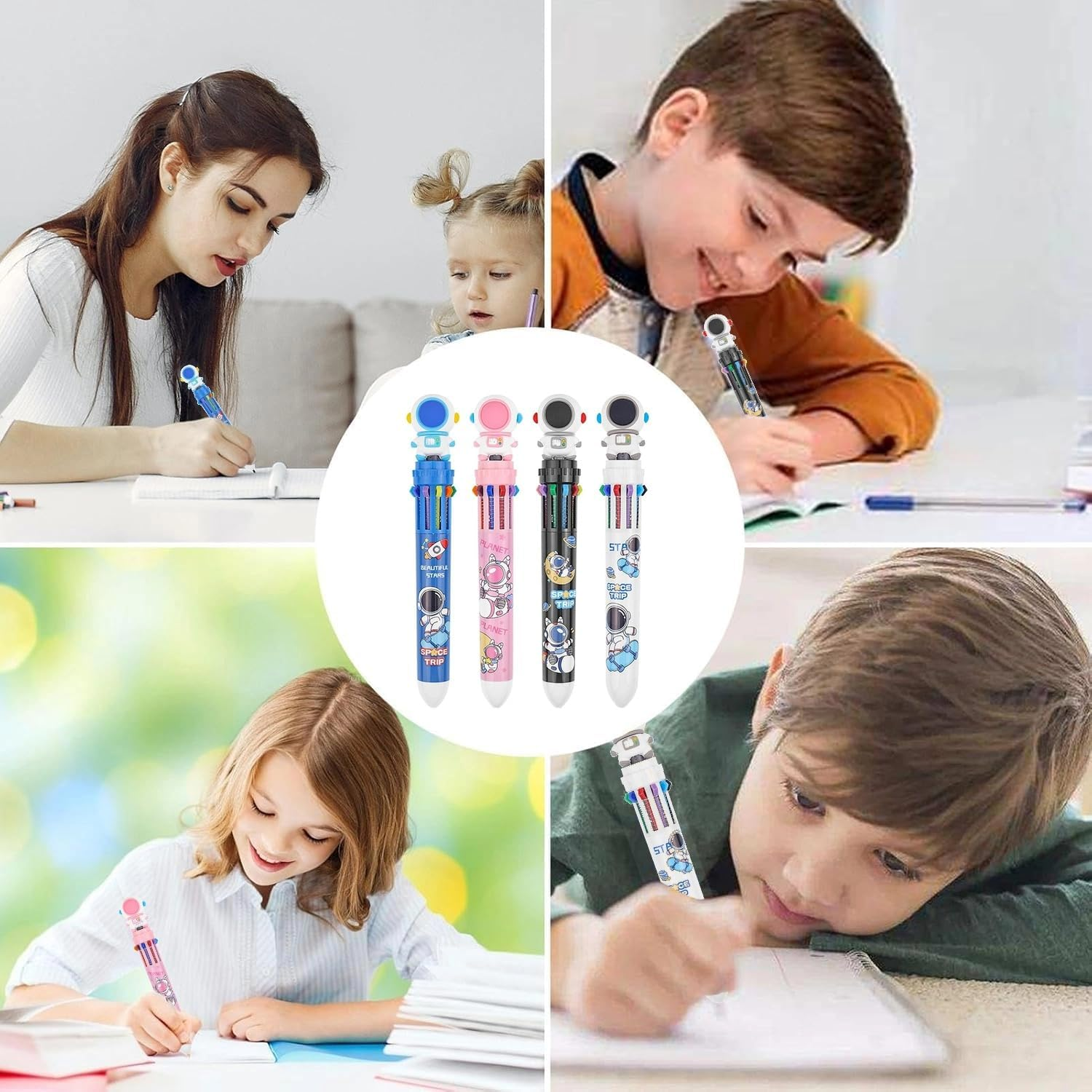 Lyfengdeam 4PCS 10-In-1 Multicolored Retractable Ballpoint Pens for Kids Party Bag Fillers, Fun Cute Cartoon Multi Color Ballpoint Pen Bulk for Classroom School Supplies Party Favors Girls Boys Gifts image number 3