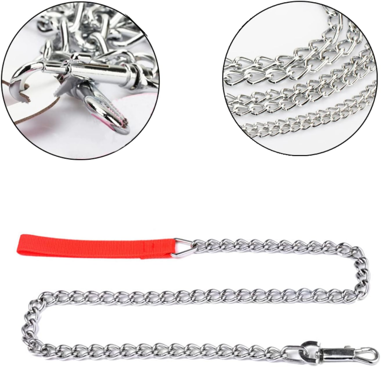 1 Pcs Red Nylon Leash Dog Chain Chew Dog Chain Metal Dog Leash Training Dog Lead Chain Padded Handle Training Dog Chain for Small Medium Large Dogs Training Walking(Red)