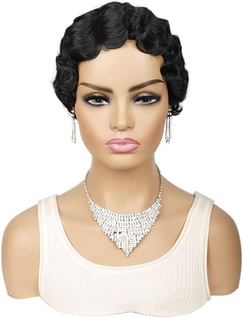 Synthetic Short Retro Cute Wate Wave Wig 6Inch Natural Black Blond Red Cosplay Wigs for Black Women 1B 6Inch image number 6