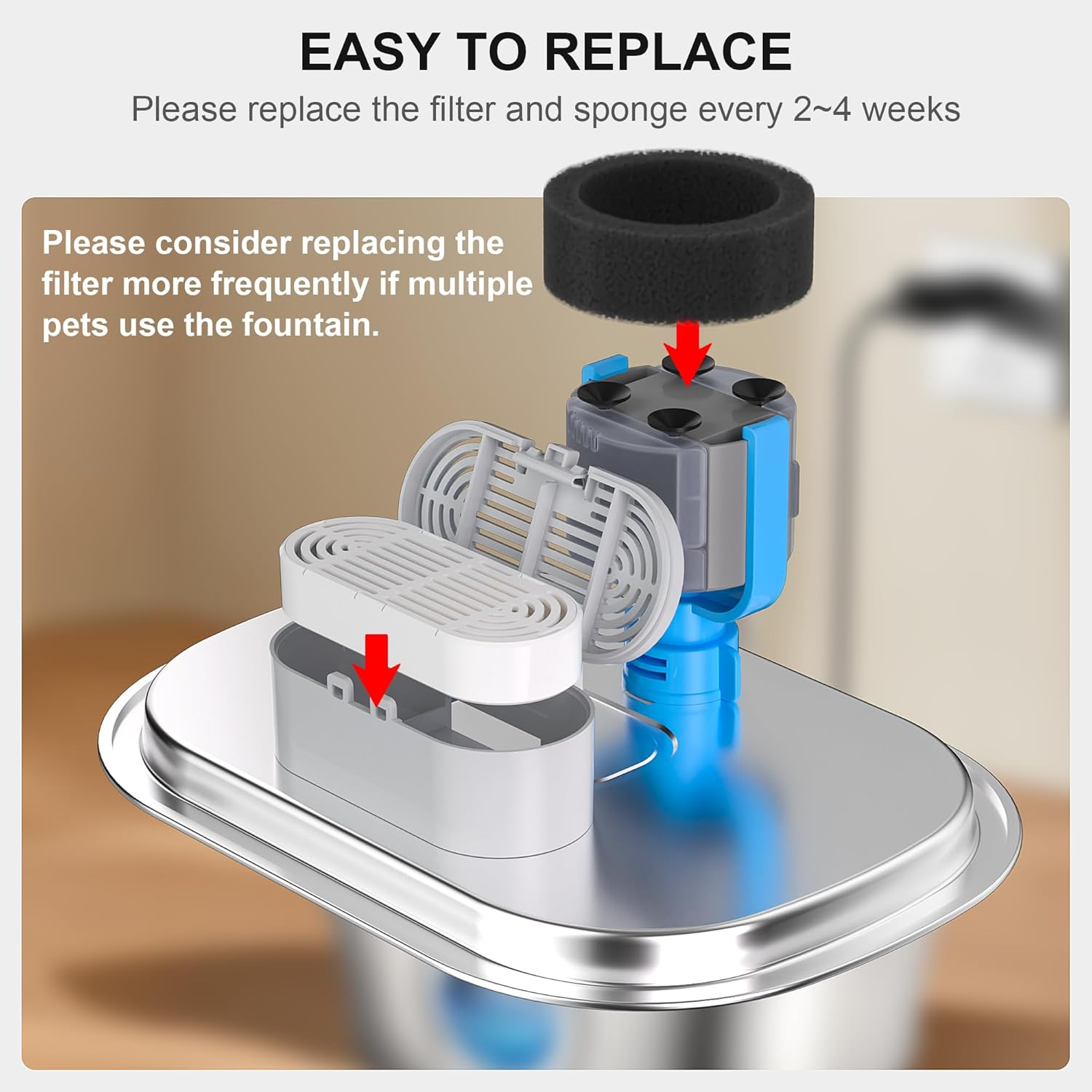 Cat Water Fountain Filters, 6 Pcs Cat Fountain Filters & 6 Pcs Foam Pre-Filter Replacement for 3.2L Cat Water Fountain Stainless Steel, Filters for Cat Drinking Fountain Pet Water Dspensers Water Bowl image number 3