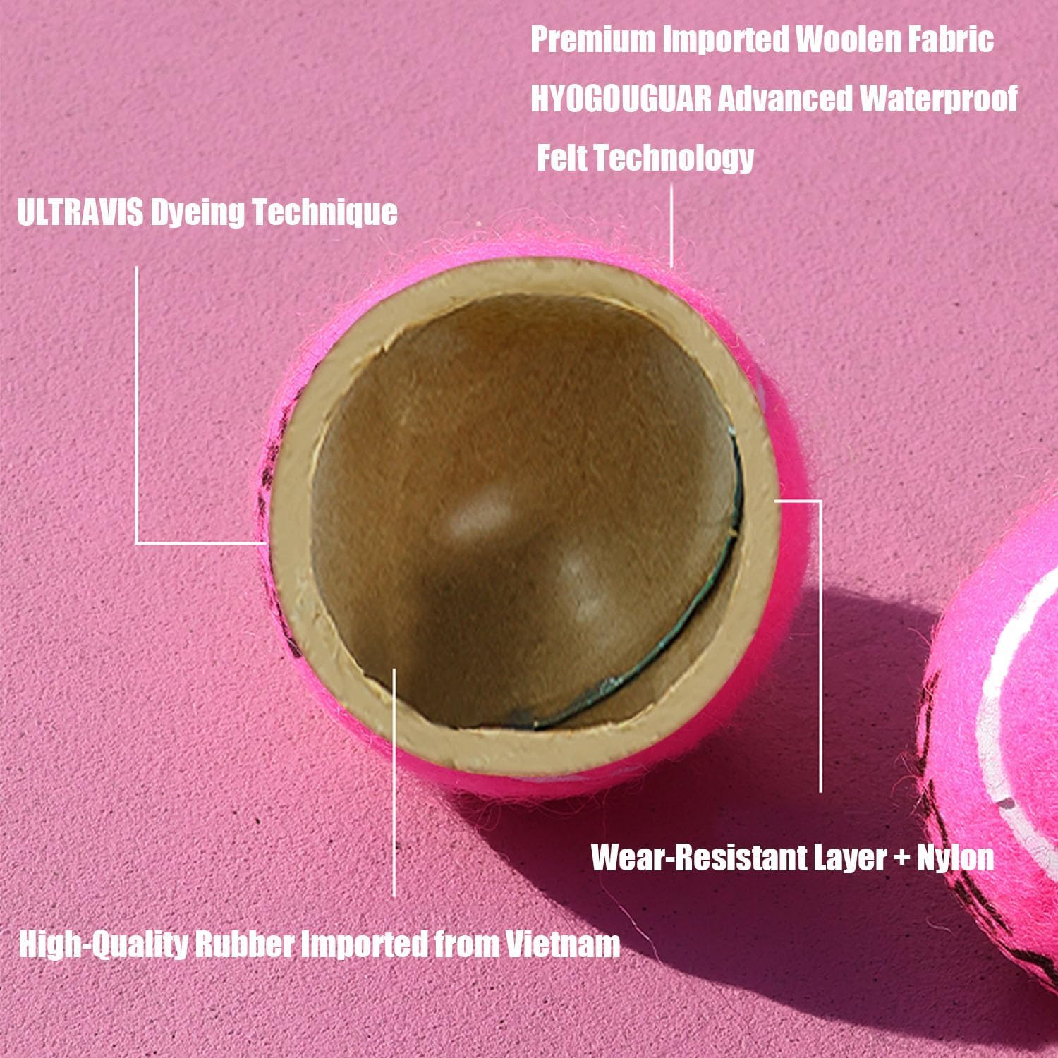 Odea Rose Pink Tennis Balls,Durable Felt & Precision Control,Stylish for Women, ITF Certified, All-Court Use image number 4
