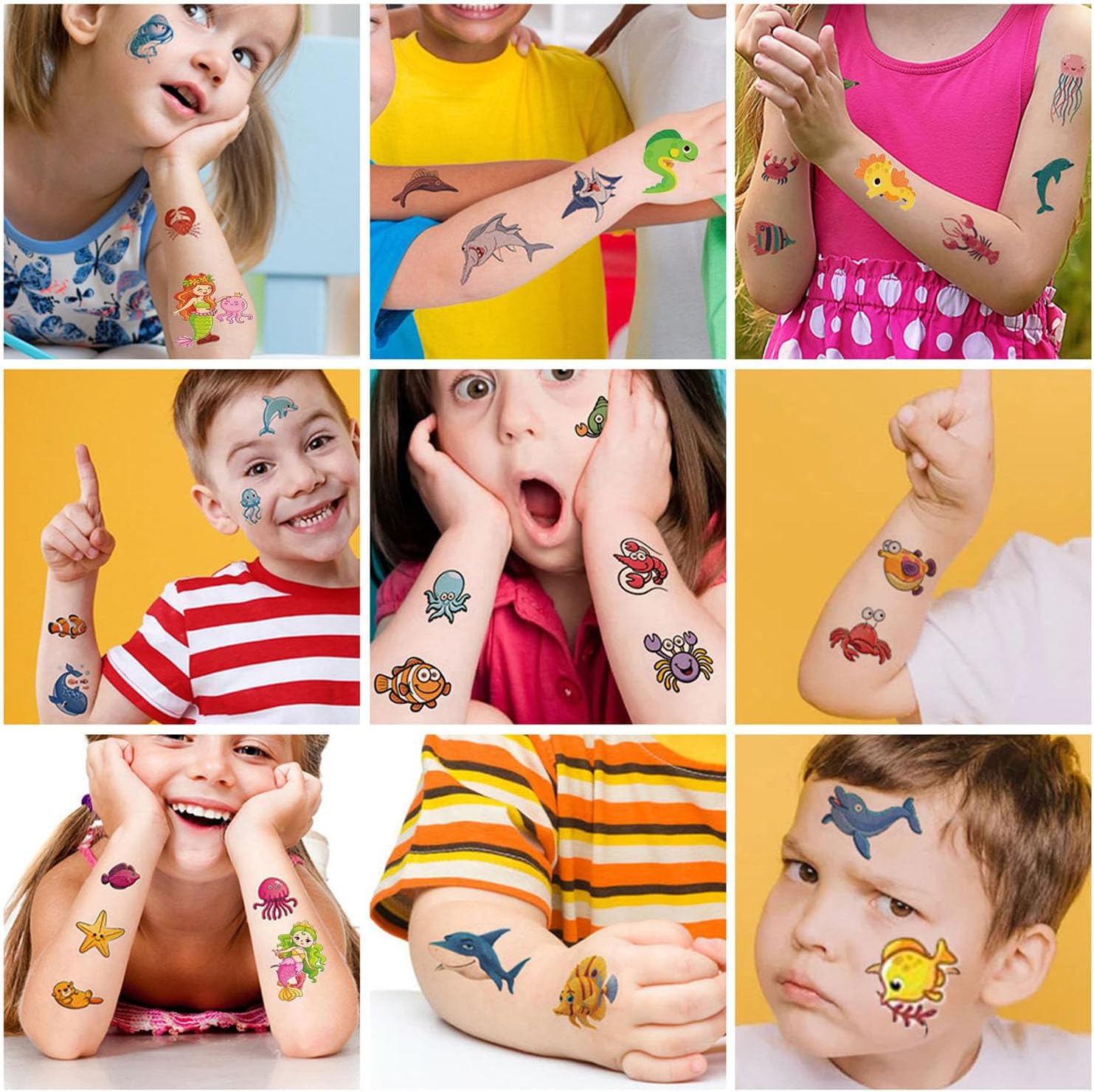 Ocean Animals Temporary Tattoos, 10 Sheets under the Sea Creature Animal Tropical Ocean Fish Shark Dolphin Waterproof Tattoo Stickers for Birthday Party Favor Supplies Decoration - Unicorn image number 2