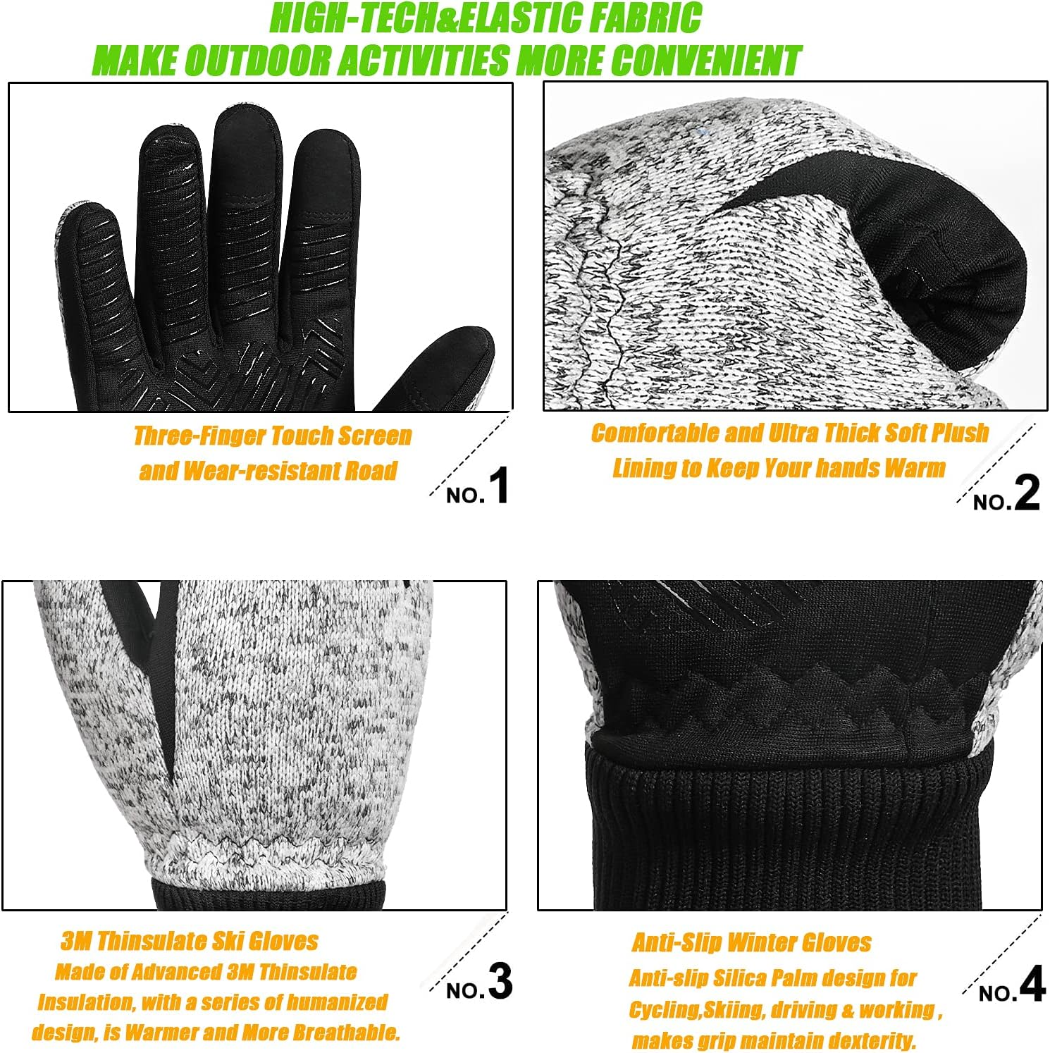 MOREOK Winter Gloves -10&deg;F 3M Thinsulate Warm Gloves Bike Gloves Cycling Gloves for Driving/Cycling/Running/Hiking image number 3