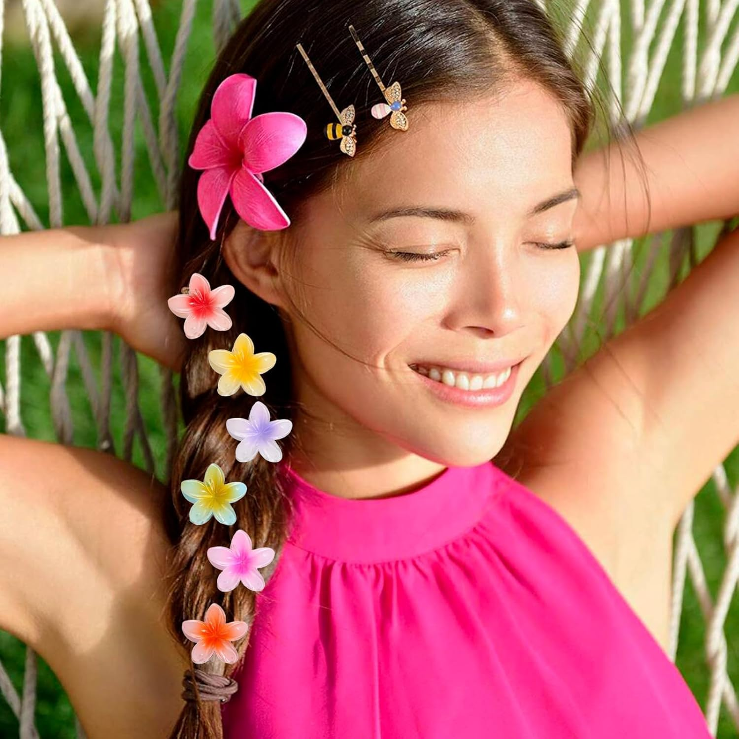 Pack of 6 Flower Hair Clips, Plastic Flower Hair Clips, Cute Hair Clip Flower, Colourful Flower Hair Clip, Flower Hair Clip, for Strong Hold, Women, Girls, Gifts image number 1