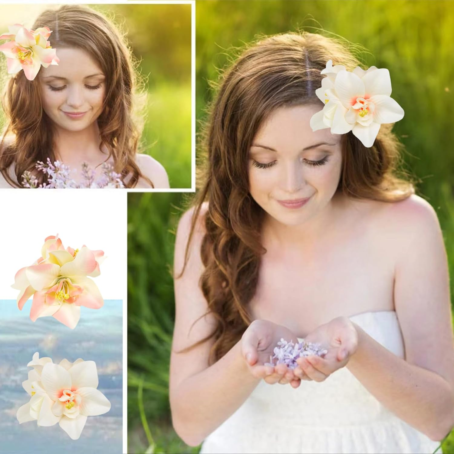 Charmburst Pack of 4 Hawaiian Flower Hair Clips, Artificial Tropical Hair Clips, Hibiscus Comb Clips, Beach Holiday, Party, Boho Hair Accessories image number 2