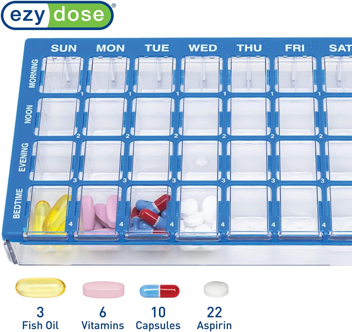 Ezy Dose 4-Times-A-Day Weekly (7-Day) Pill and Vitamin Organizer │ Pill Planner│ Medium Compartments image number 5