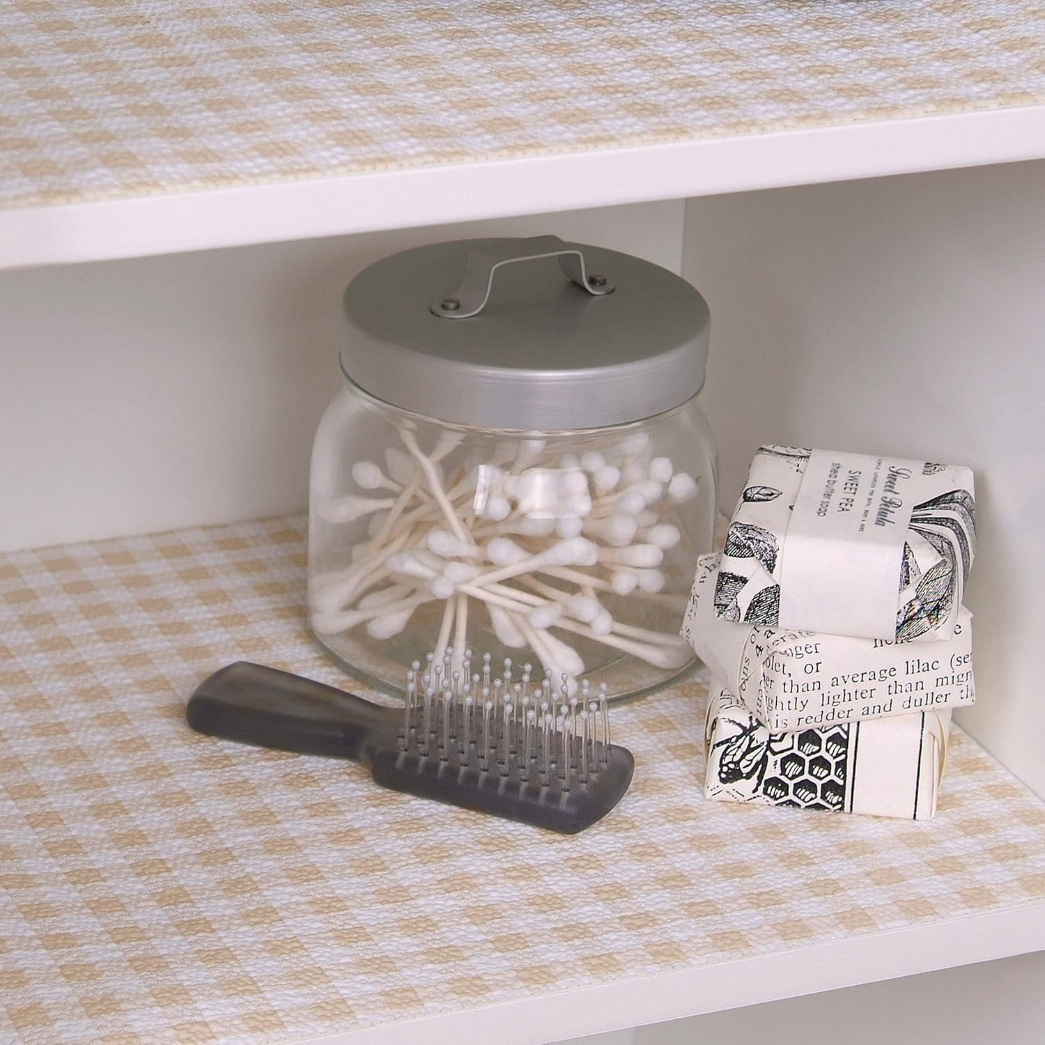 Con-Tact Brand Grip Prints Shelf Liner, Non-Adhesive Durable Liners, Slip-Resistant Drawer and Cabinet Covering, 18" X 8', Khaki Plaid, Pack of 1 Roll image number 2