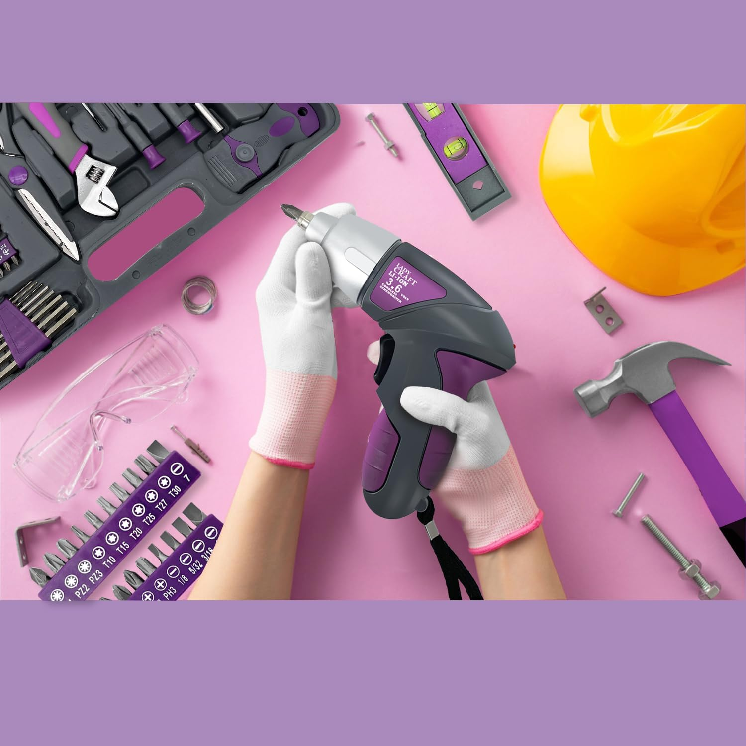 Werktough 44PCS 4V Cordless Screwdriver Tool Kit Set Pink Color Tools Lady Tools Kit Home Repair Set Toolbox Hand Tool Kit Storage Case Gift Set LADYCRAFT image number 2