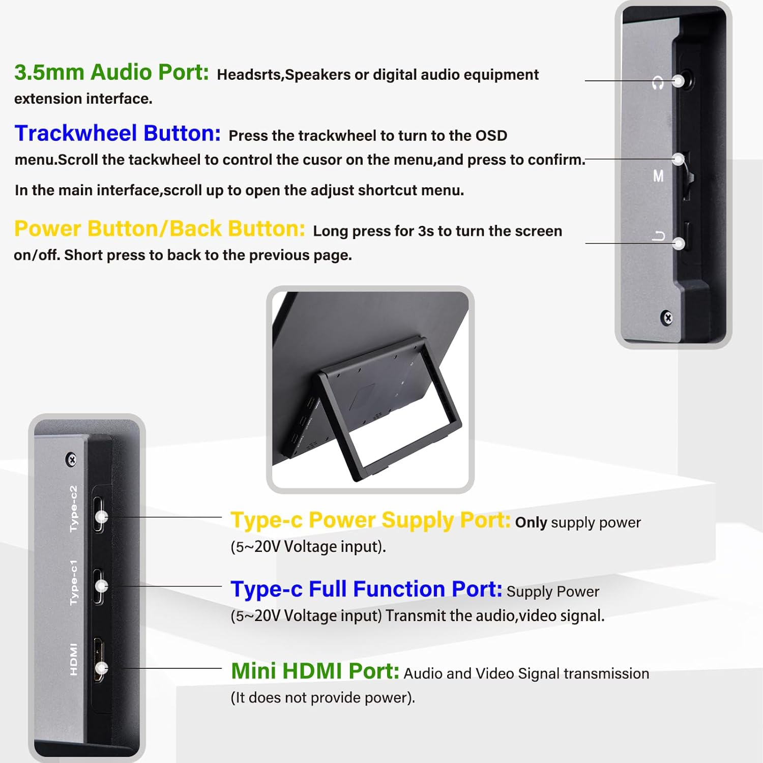 Geeekpi 18.5 Inch Portable Monitor 1920X1080 IPS Touchscreen 120HZ 1080P Touch Display with HDMI USB-C, Built-In Speakers, Kickstand VESA for Xbox PS4/5 Laptop Mac PC image number 5