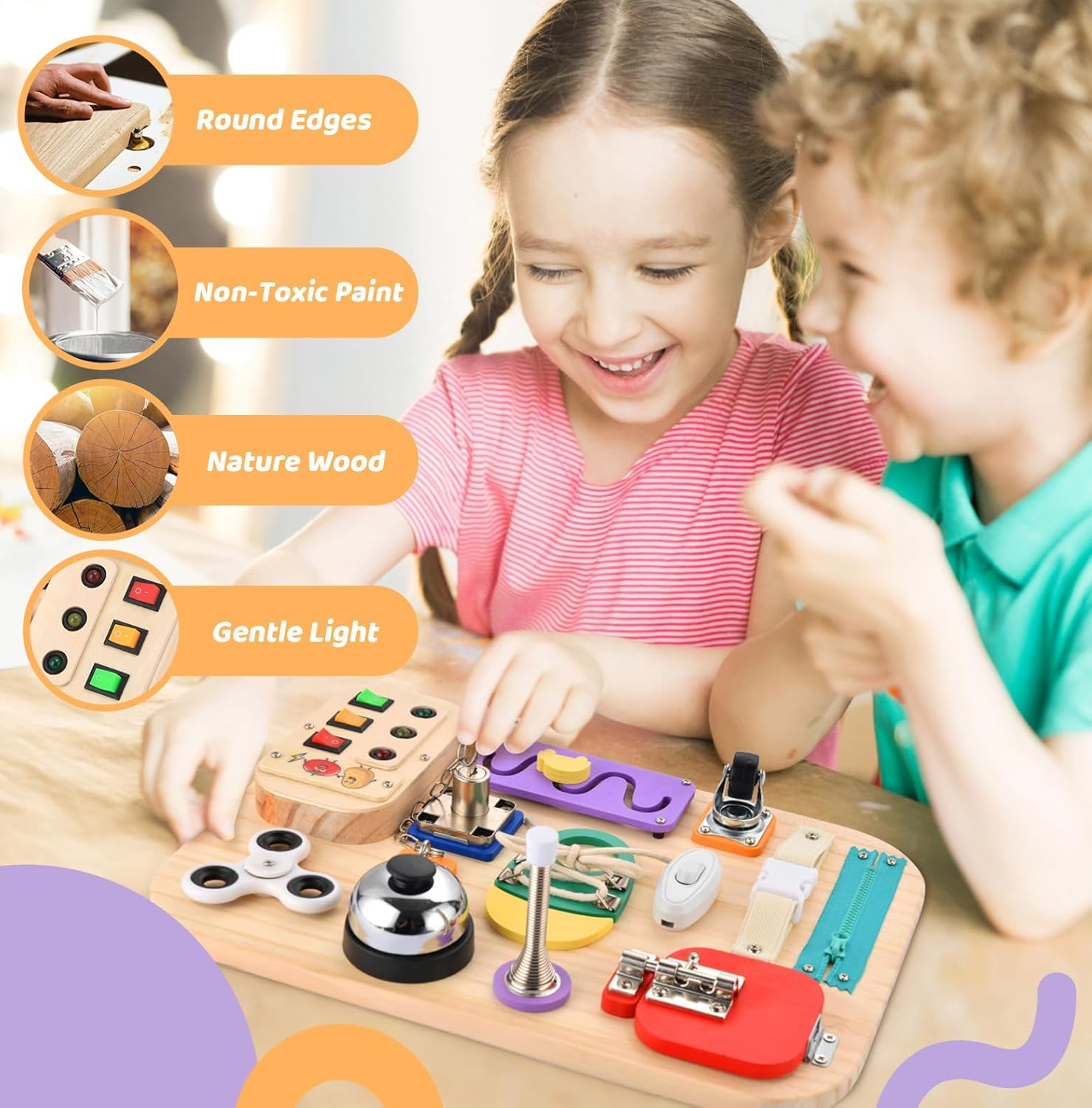 Potatomato Montessori Sensory Board &ndash; Fine Motor Skill Development Toy for Toddlers &ndash; Wooden Busy Activity Board for Boys & Girls &ndash; Early Learning & Birthday Gift Idea image number 2