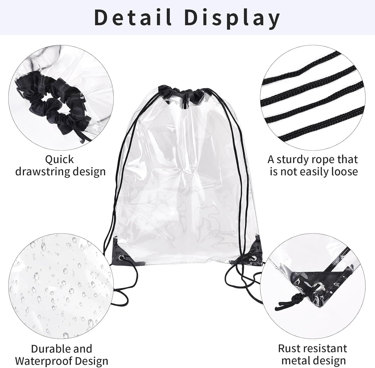 2PCS Clear Backpack Stadium Approved - 12.99X16.93 Inch Waterproof PVC Transparent Bag for Concerts, Sports Events, Travel & Gym, Tsa-Compliant Drawstring Backpack image number 5