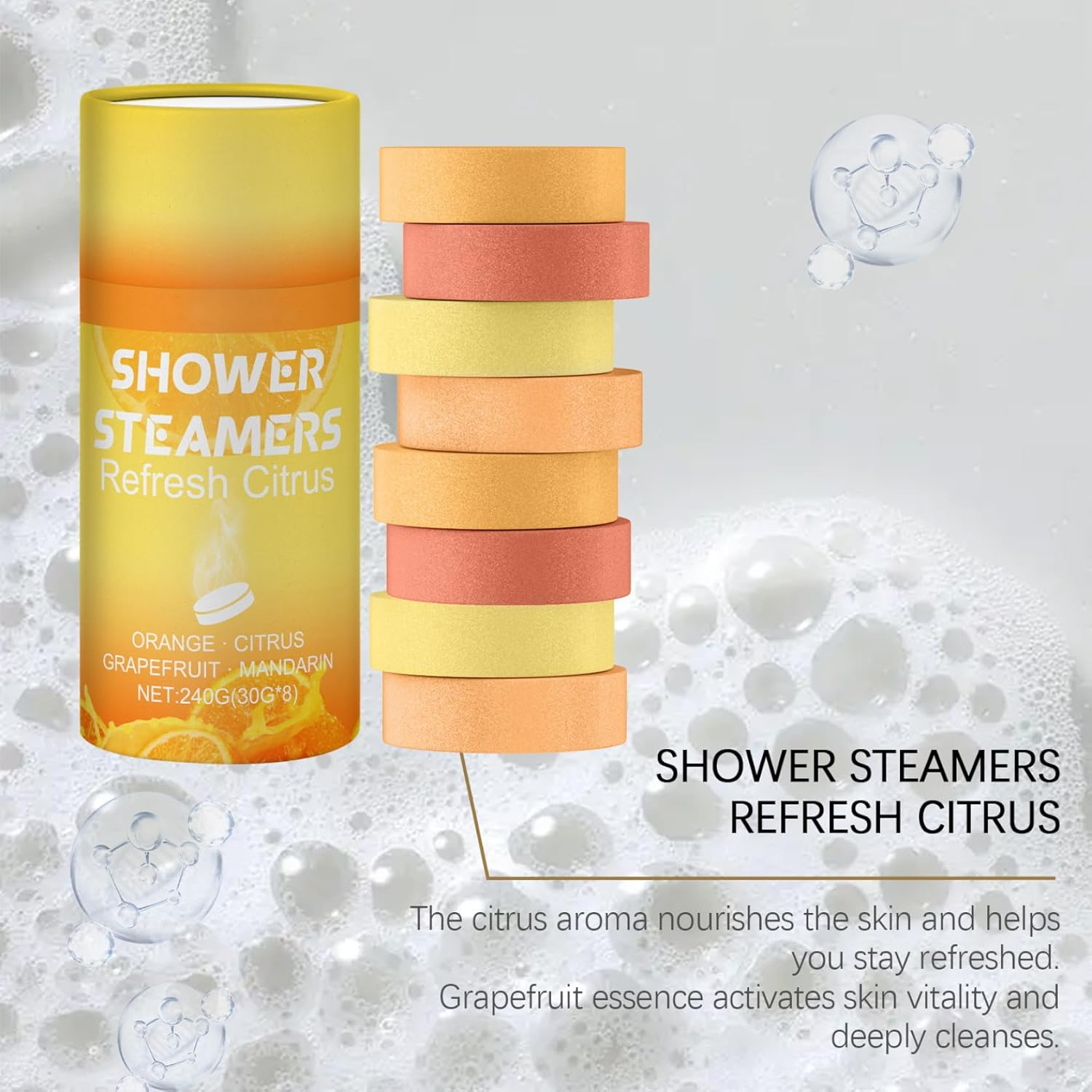 Hedmy 8 Pack Citrus Shower Tablets Aromatherapy Bath Steamer Tablets for Relaxation and Fresh Scent Yellow One Size image number 6