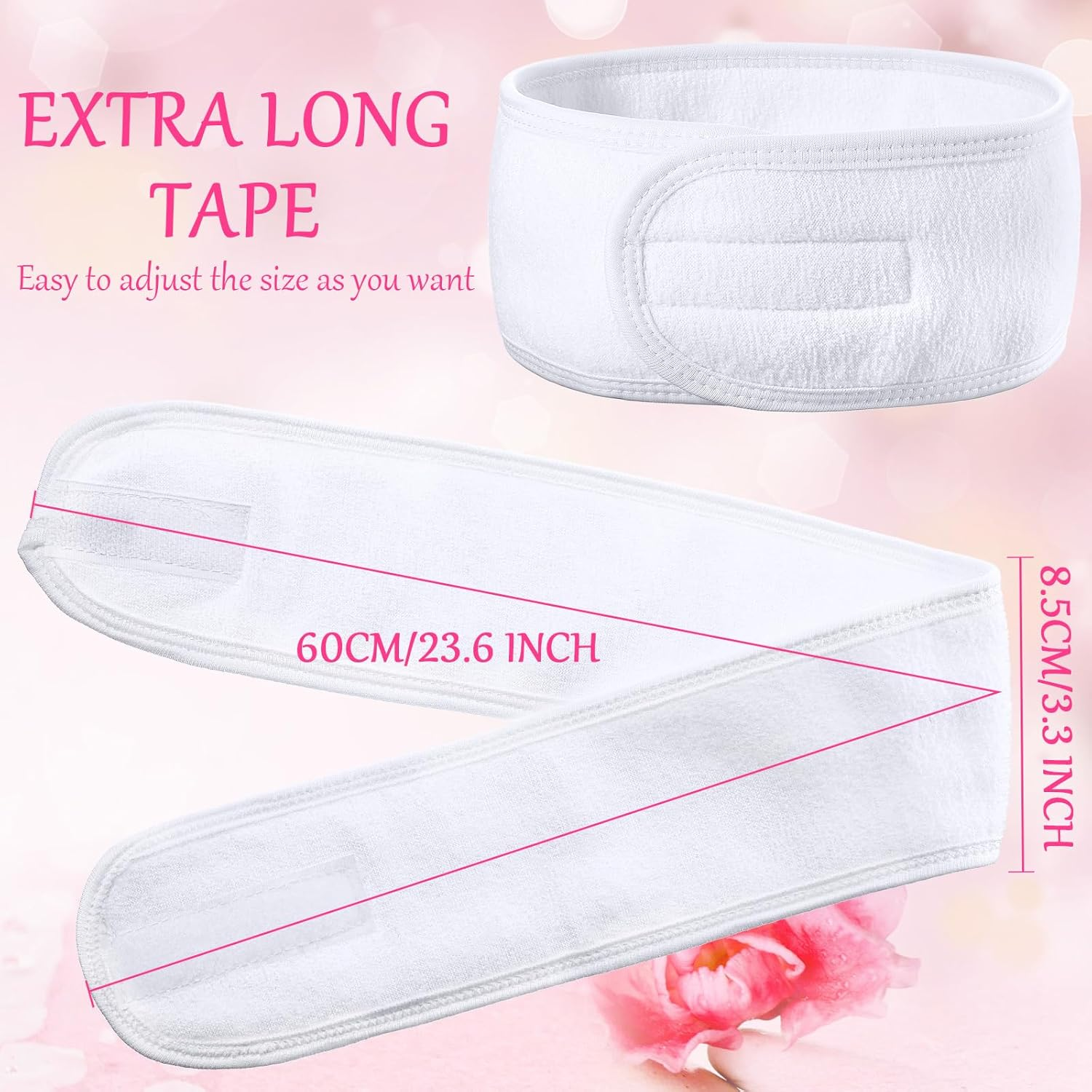 Hoteam 30 Pack Spa Headband Facial Esthetician Hair Wrap for Women Adjustable Makeup Sports Shower Stretch Towel with Tape(White) image number 1