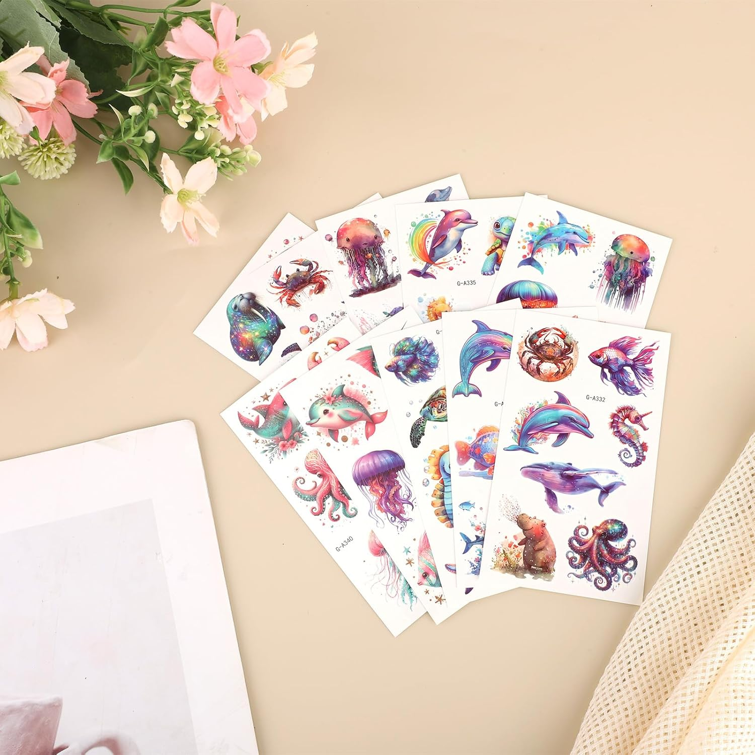 Lasuroa 10 Sheets Ocean Animals Temporary Tattoos, Waterproof Watercolor Marine Life Tattoo Stickers for Kids Boys Girls Adults Arms & Shoulders Birthday Party Decor Supplies image number 5