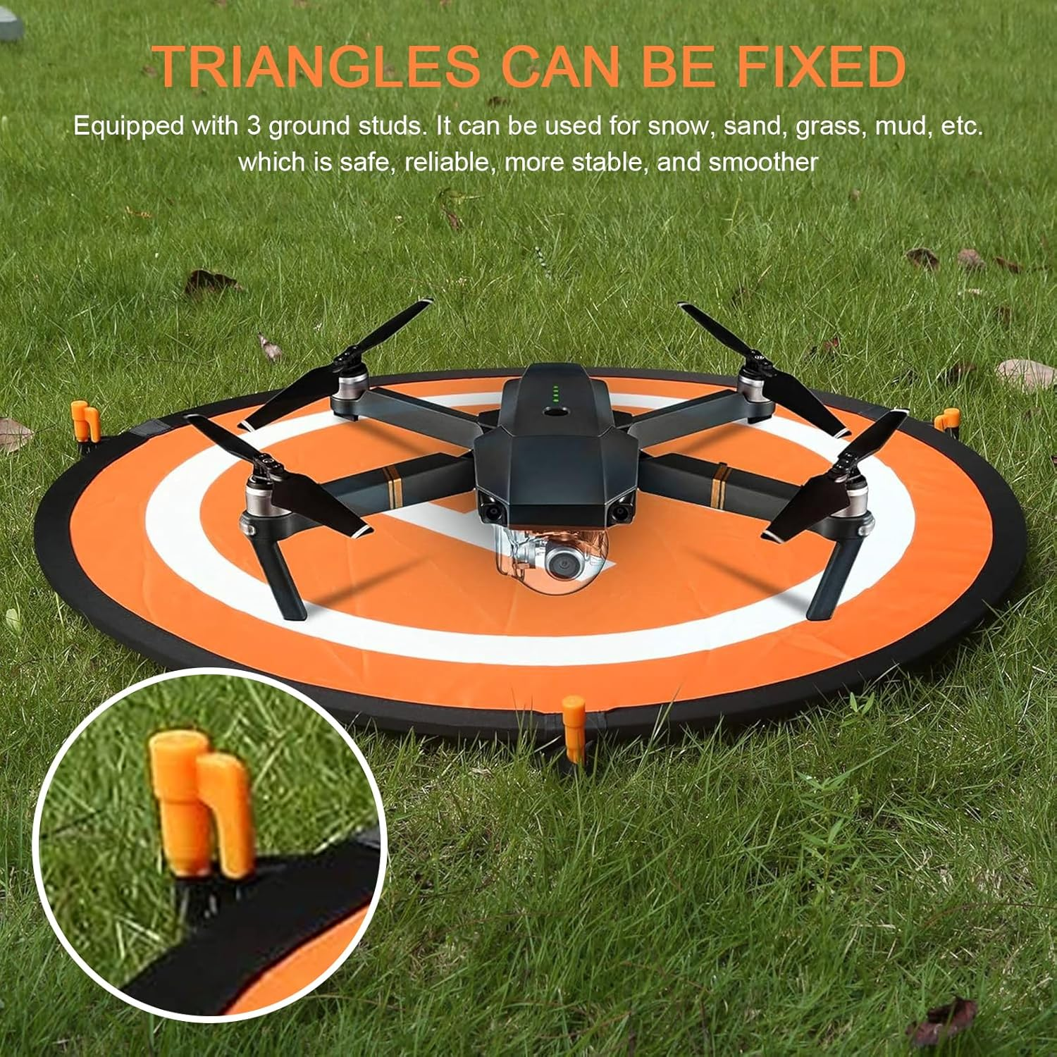 Drone Landing Pad, 22"/55Cm Waterproof Portable Foldable Helipad Helicopter Landig Mat with Pegs, Double Sided Orange/Blue, for RC Drones Helicopter DJI Mavic Mini 2 / Zoom/Air Fly 2 / Phantom/Incl image number 3