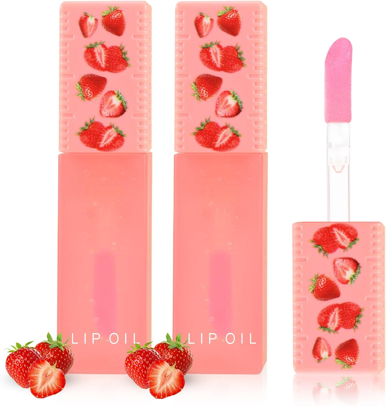Boobeen 2PCS Lip Gloss Oil Set, Lip Stain Oil with Moisturizing, Nourishing Fruit Lightweight, for High Shine Finish Makeup
