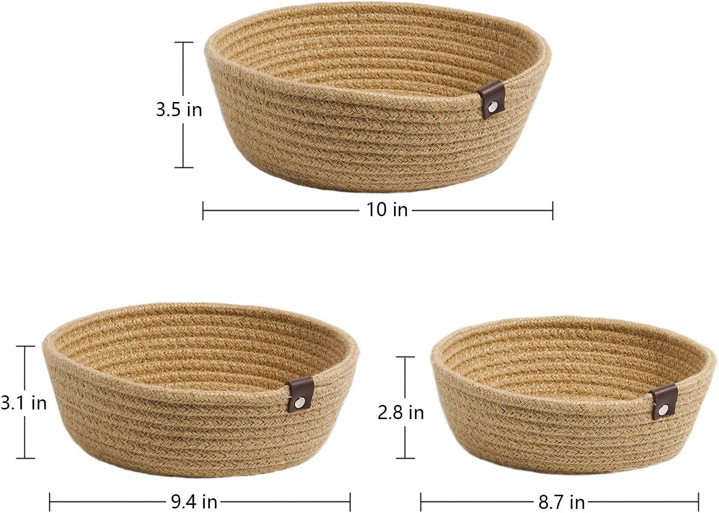 3 Piece Set of Small Basket Cotton Rope Basket Woven Storage Basket for Kids Home Decoration, 100% Cotton Basket Organizer Tabletop Basket Container (BN)