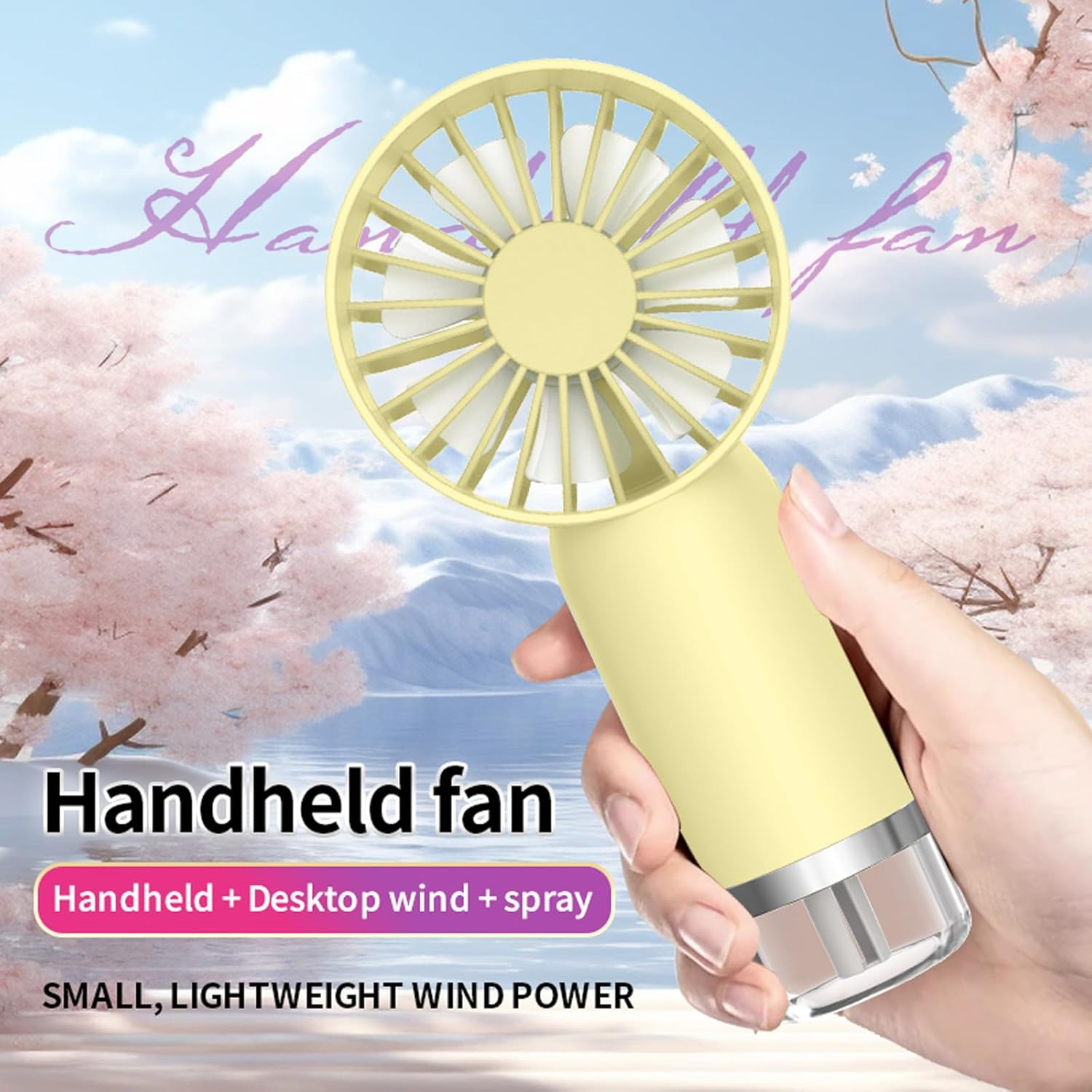 Misting Fan Portable, Handheld Personal Mister Fan, Small Fan Rechargeable, Mini Spray Water Mist Fan, Kids Women Portable Fan for Travel, Outdoors, Hiking, Camping Home Office (Yellow) image number 1