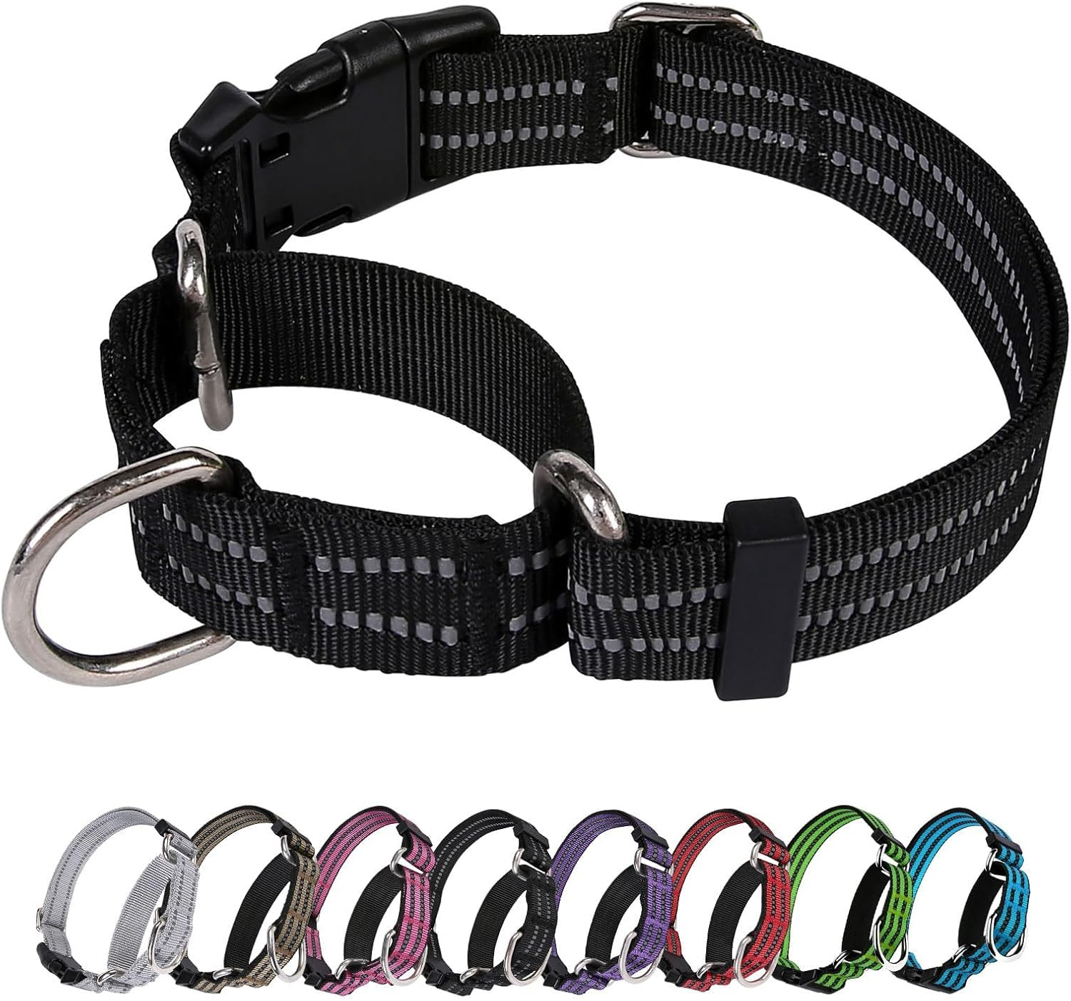 JOYEEIIOO Martingale Dog Collar, Adjustable Nylon Reflective Collar with Buckle. No Pull -For Small, Medium, Large Dogs. Prevents Slipping Out-Helps with Strong Pullers-Increase Control (Purple M)