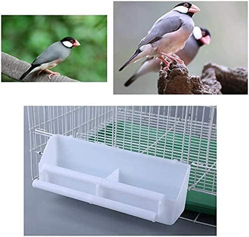 Voarge Pack of 2 Feeding Bowls, Bird Feeder for Hanging, Bird Food Dispenser, Water Bowl, Long Water Space, Drink Holder, Food Bowl, Cage Accessories for Birds, Parrots, White image number 6
