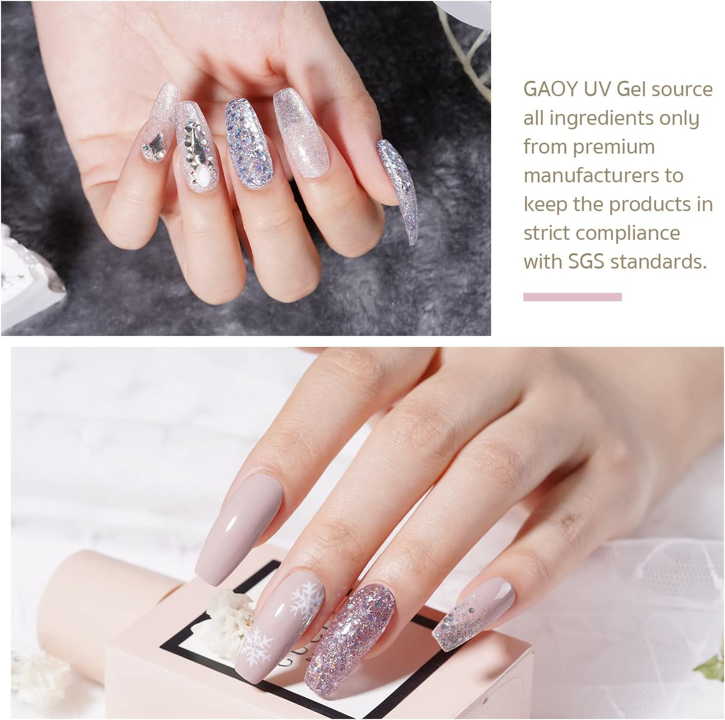 GAOY Glitter Inspire Gel Polish Kit Set, 6 Colors Including Pink Nude UV LED Soak off Nail Polish Home DIY Manicure Nail Salon Varnish image number 1