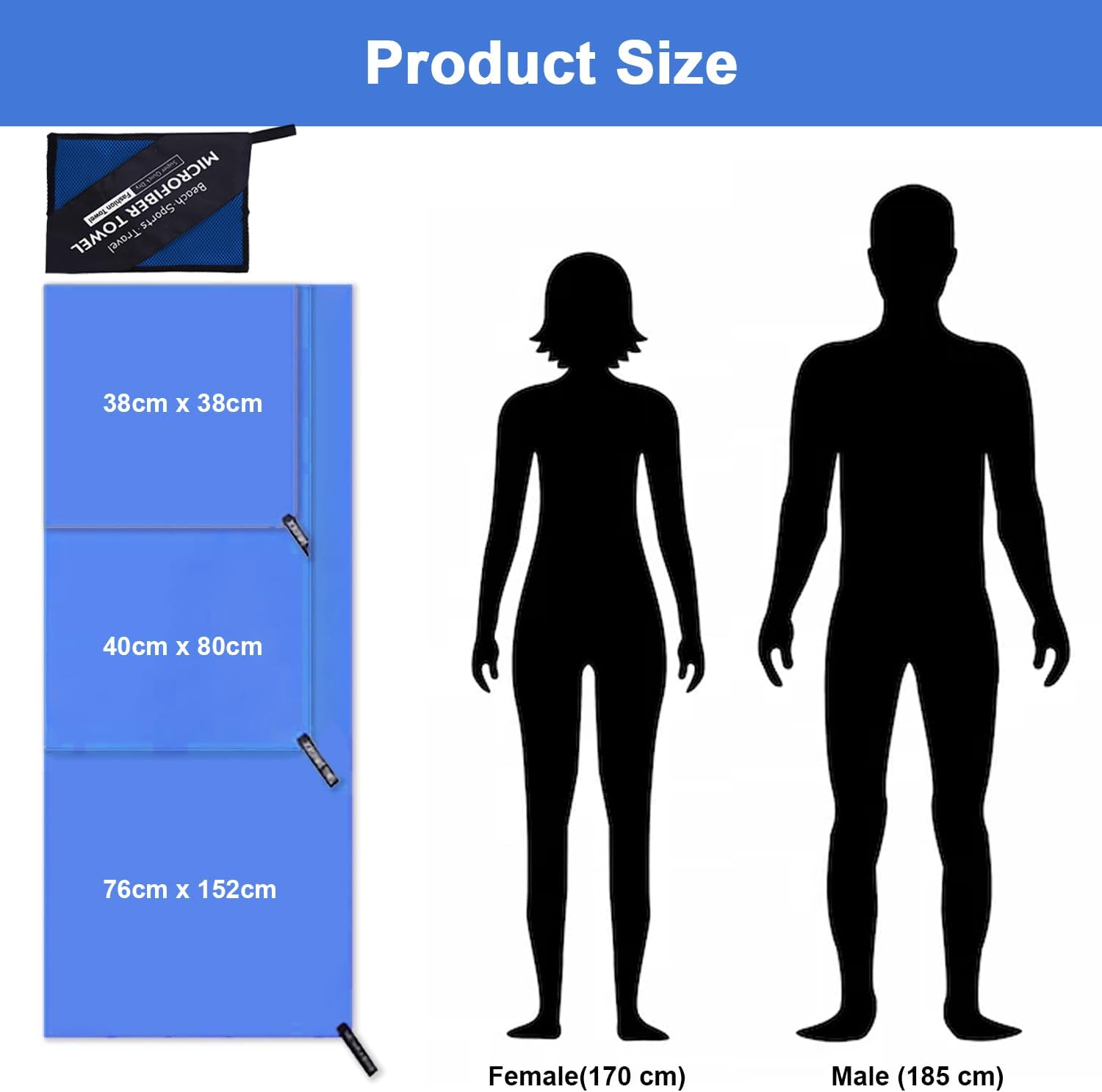 GIOD Microfibre Towel Travel，Camping Towels Set of 3, Quick Drying Bath Towels, Sports Fitness Reversible Fleece Quick Drying Towels for Gym, Pool, Yoga, Beach, Outdoor Travel (Blue) image number 3