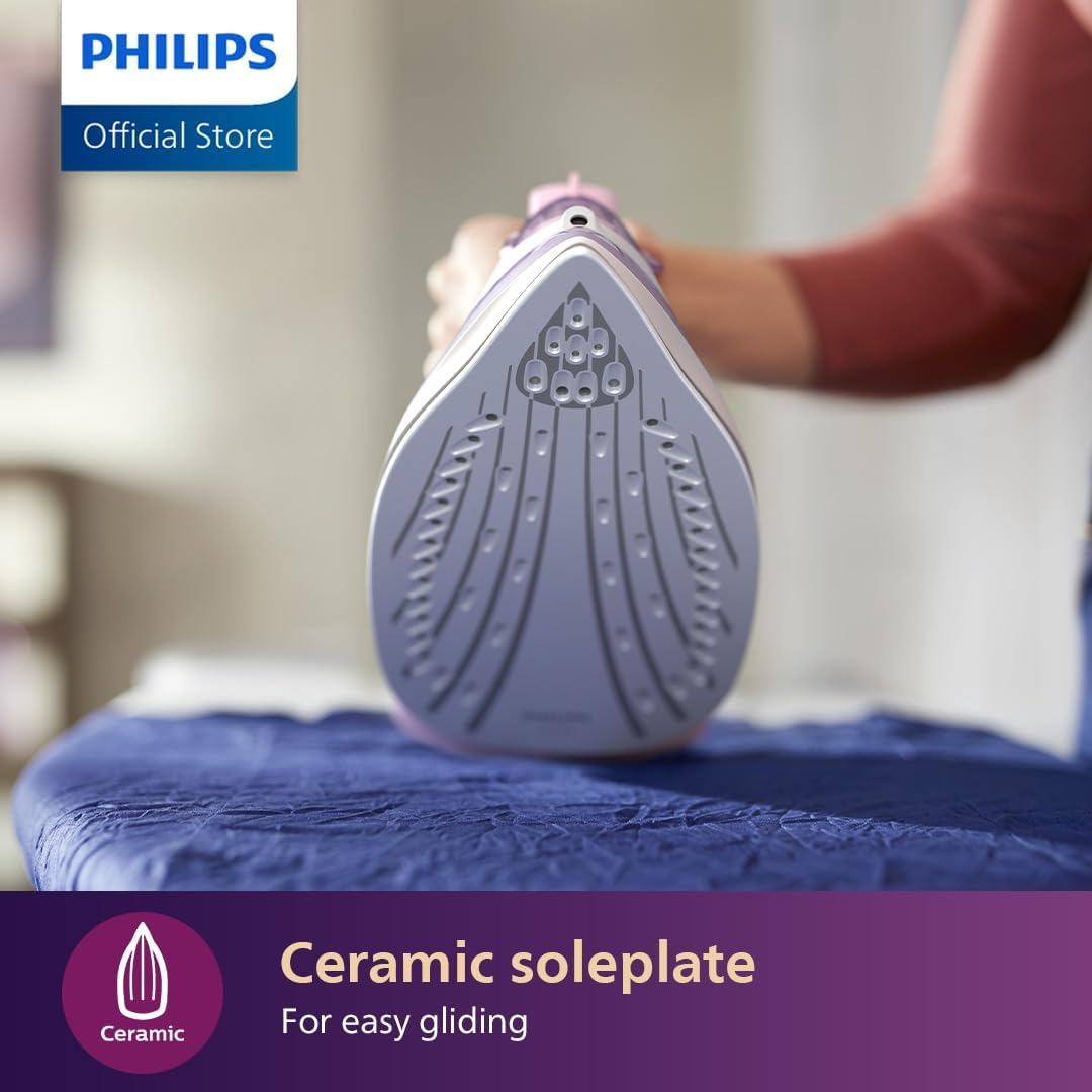 Philips Perfect Care 3000 Series Steam Iron, 2000 W Power, 30 G/Min Continuous Steam, 140 G Steam Boost, 300 Ml Water Tank, Ceramic Soleplate, Purple (DST3010/39)