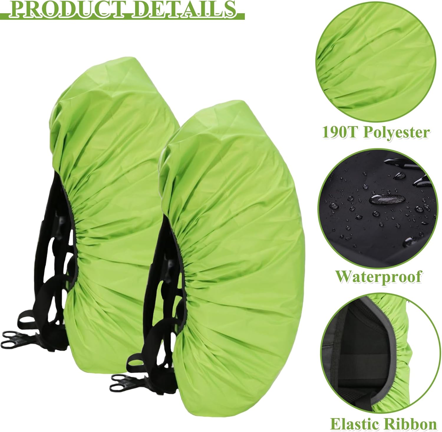 Pack of 2 Rain Covers for Backpacks with Reflective Strips, 15L-50L Waterproof Backpack Rain Cover, Rain Cover School Bag for Hiking, Camping, Travel, Cycling image number 4