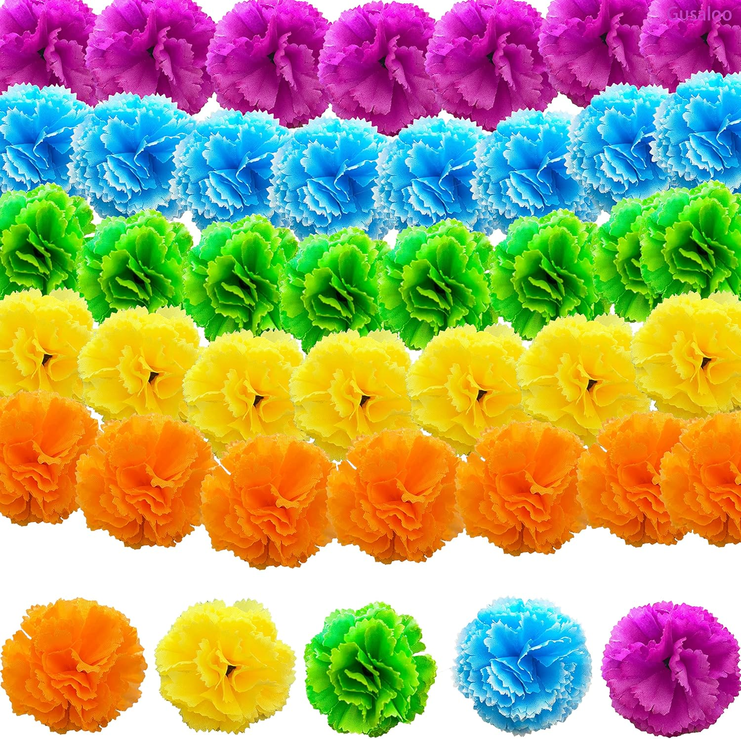 Marigold Flower Heads Bulk 50Pcs, Faux Mexican Marigold Artificial Flowers for Diwali Home Decor DIY Wreath Garland Craft Wedding Mexican Party Day of the Dead Decoration Halloween Decor(Green)