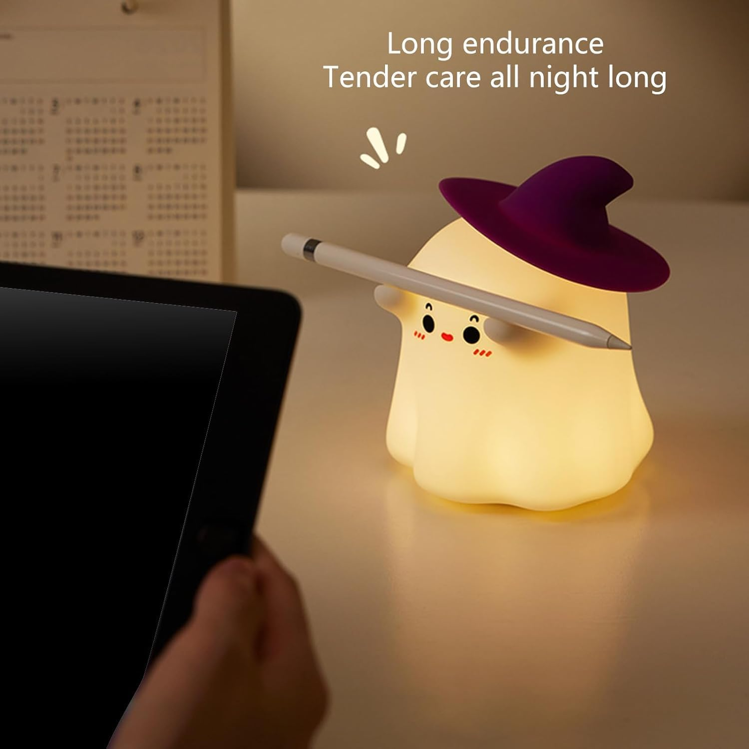 Magician Night Light, Silicone Nightlight with 500Mah Battery, 3 Brightness Modes, Rechargeable Night Lamp for Halloween Decorations Indoor Desktop Nightstand image number 1