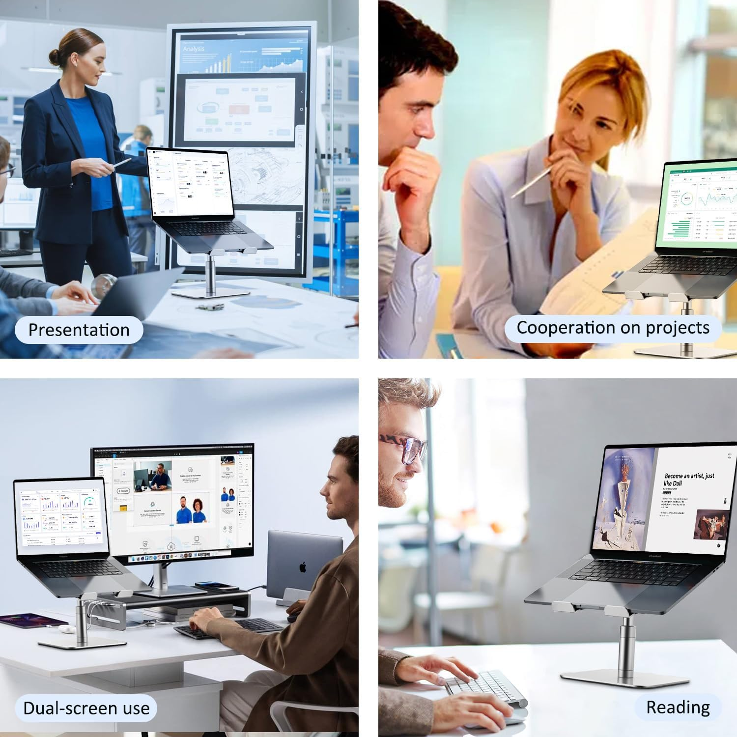 Laptop Stand, Necomi Upgraded Desktop Laptop Stand, 360&deg; +180&deg; Rotation Height Adjustable Stand, Aluminum Ergonomic Computer Stand for Coworking, Fits All Laptops, Tablets, Books from 10''-17"