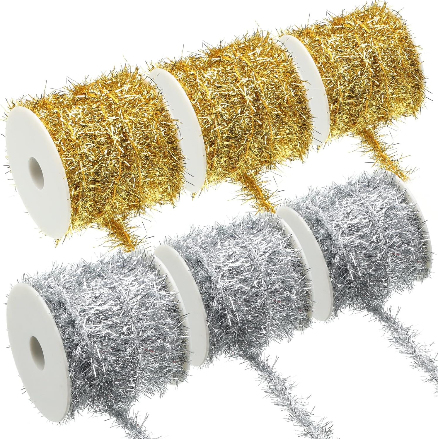 60 Yard Christmas Tinsel Garland Colorful Glitter Christmas Garland Thin Metallic Tinsel Garland Tinsel Wire Christmas Ribbon for Christmas Wedding Birthday (Gold)