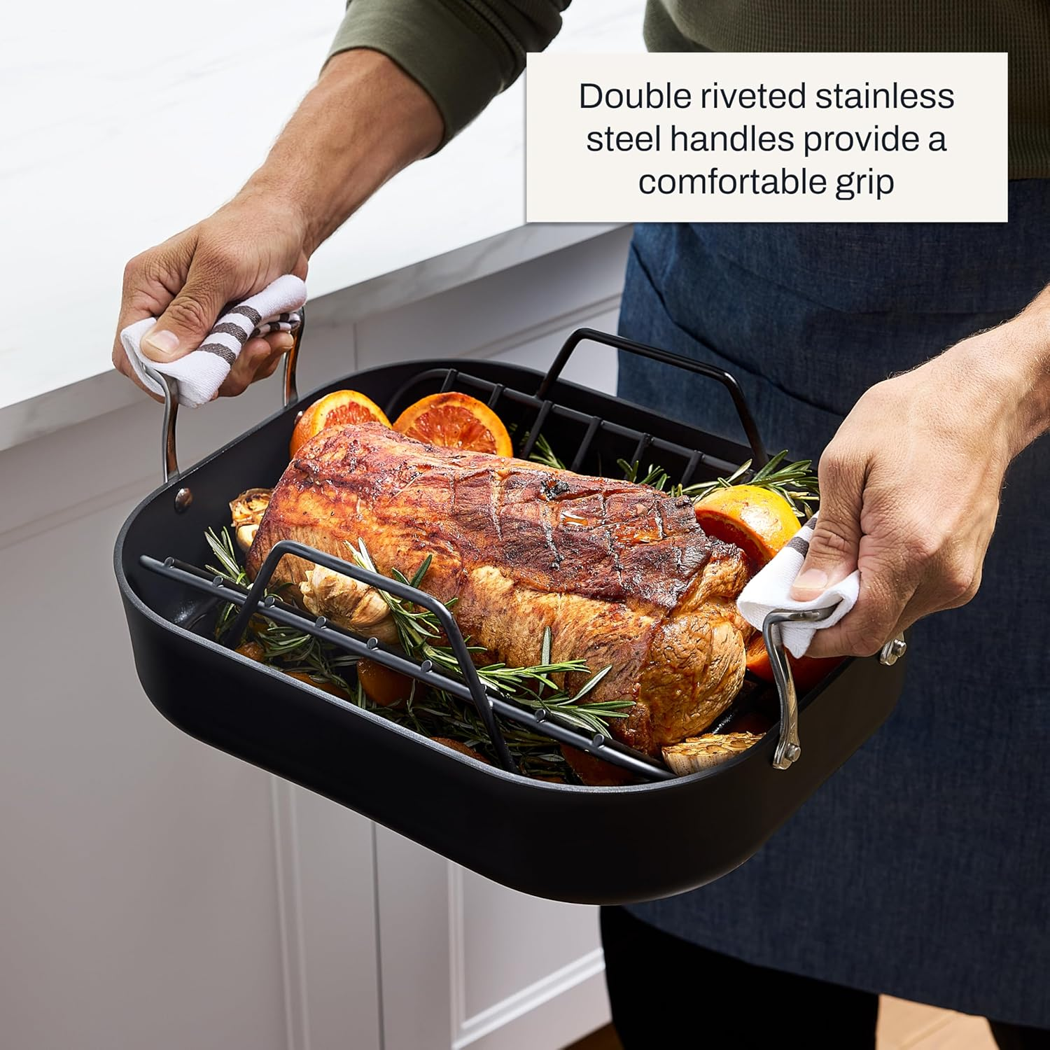 All-Clad Essentials Hard Anodized Nonstick Roaster with Rack 14 X 11 Inch Roaster Pan, Pots and Pans, Cookware