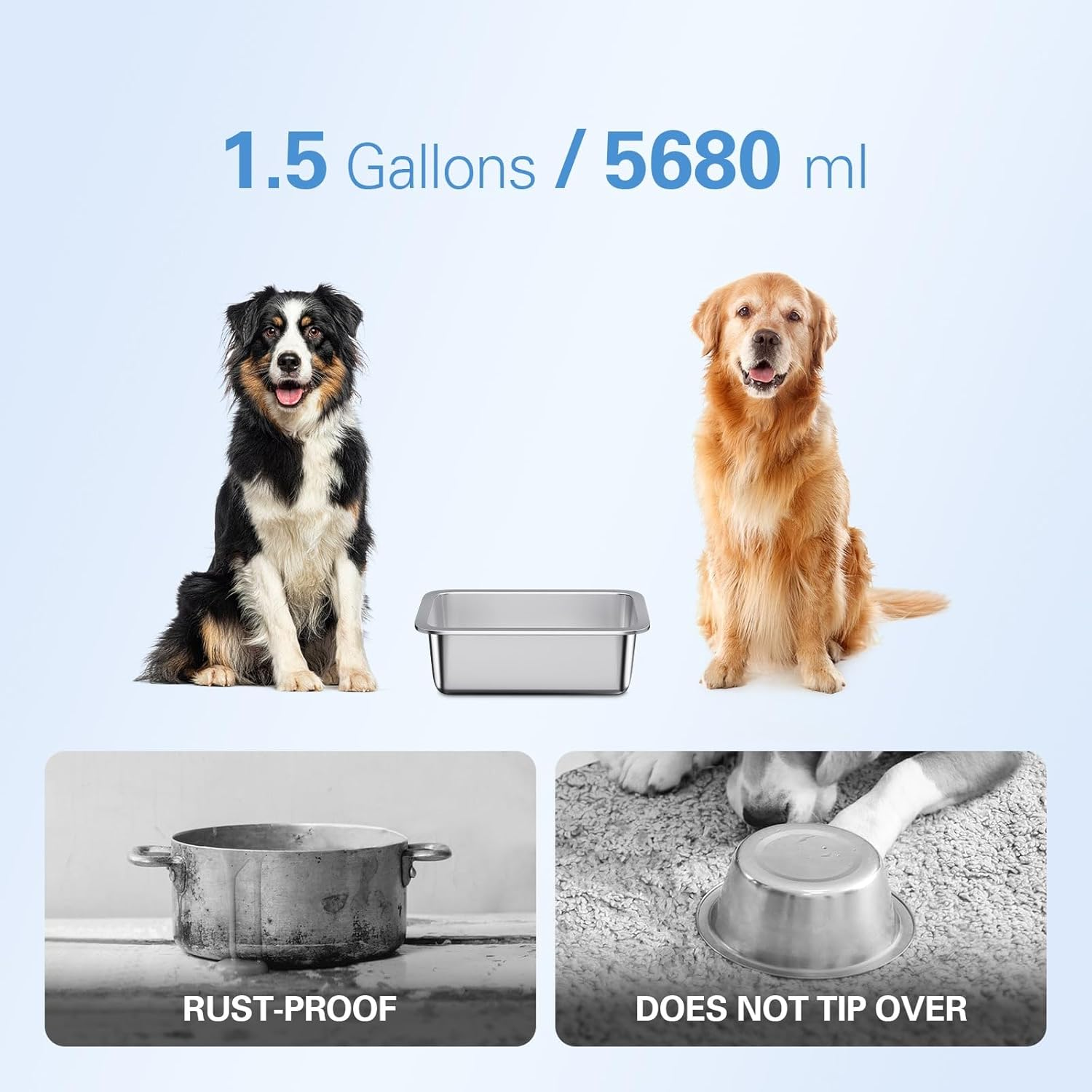 1.5 Gallon Stainless Steel Dog Bowls for Large Dogs, Water and Food Bowl, Outdoor for M-Sized and X-Large Dogs image number 4