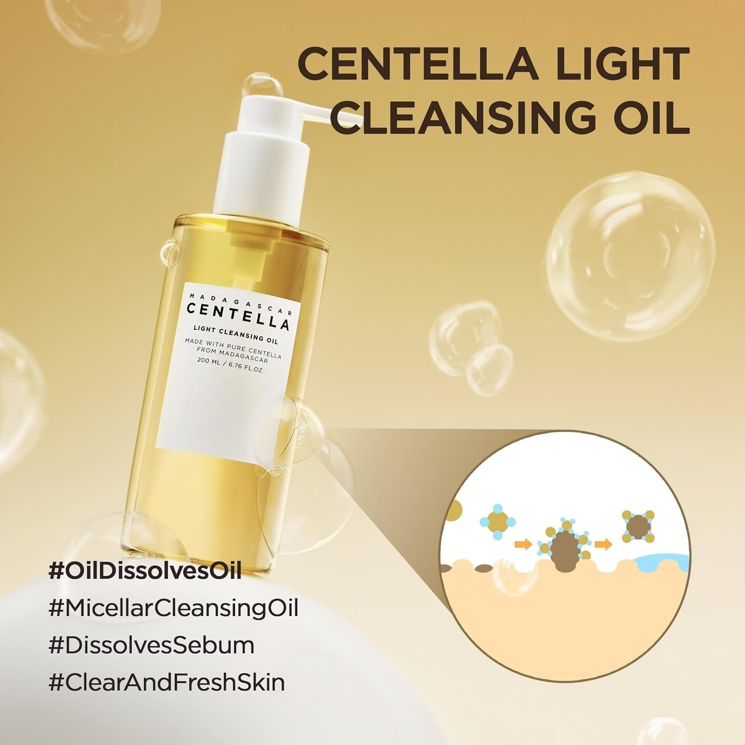 Madagascar Centella Light Cleansing Oil, Pure Centella Asiatica Extract, Korean Skincare Face Cleanser and Makeup Remover, 200Ml/6.76 Fl.Oz image number 2