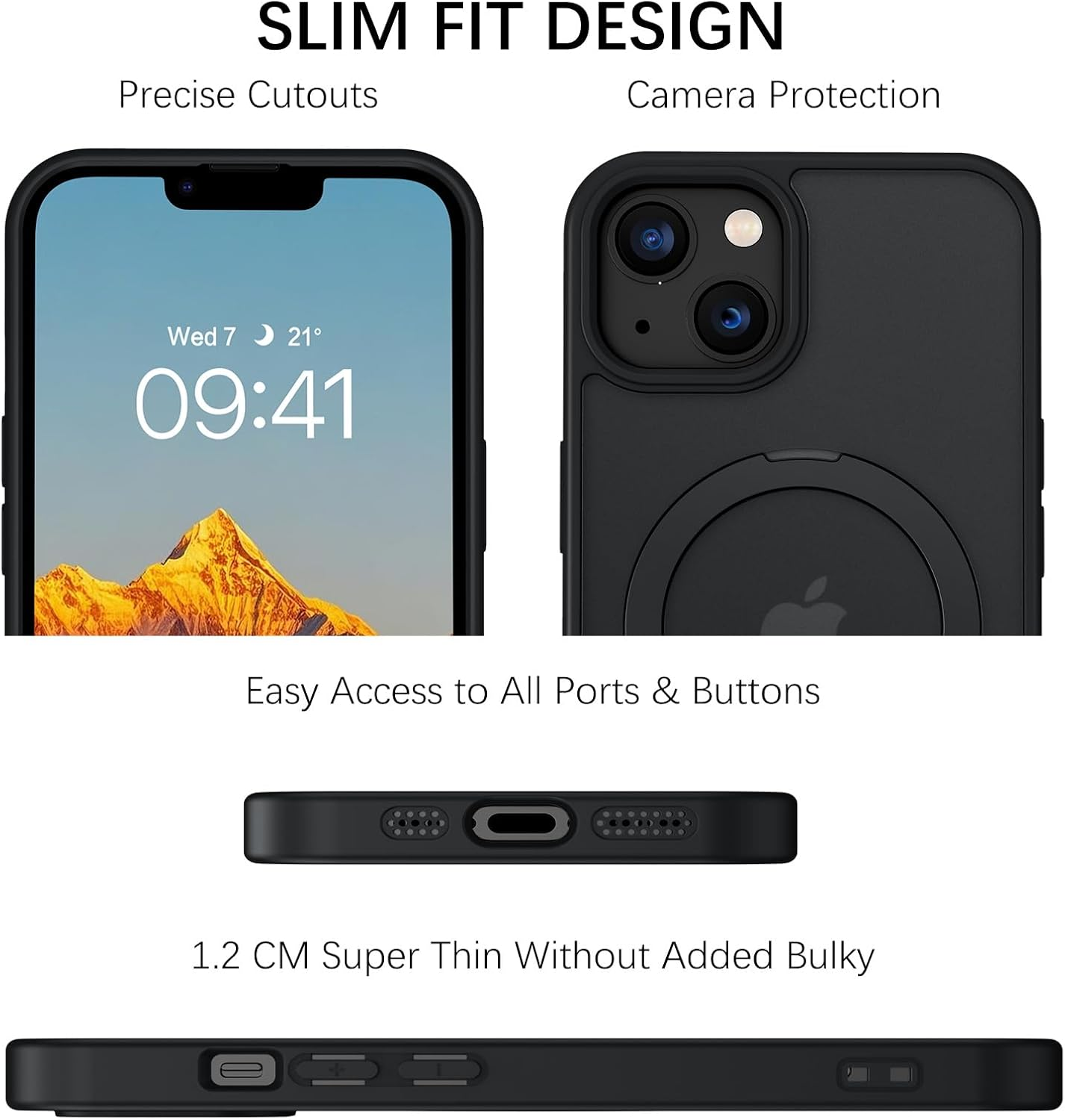 Telaso Case for Iphone 13/14, Magnetic Translucent with Built-In Stash Stand Cover Compatible with Magsafe Shockproof Protective Phone Case with Hard Back TPU Cover for Iphone 13/14, Black image number 3